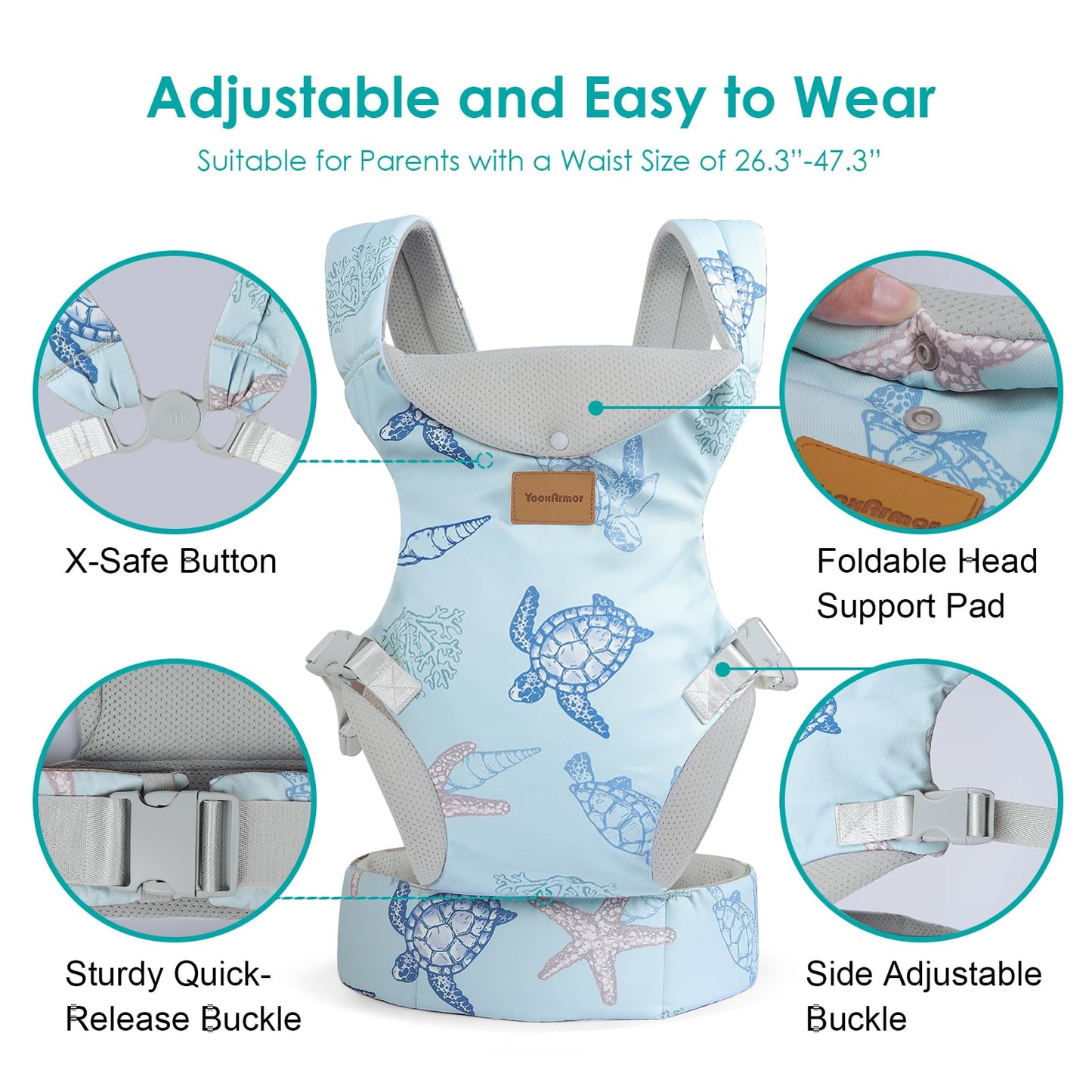 YooxArmor Babytrage für Neugeborene ab Geburt,Ergonomische gemütlich und leichtgewichtig Babybauchtrage mit Nackenstütze,Rückentrage Baby-Tragetasche Geeignet für 3-30 kg