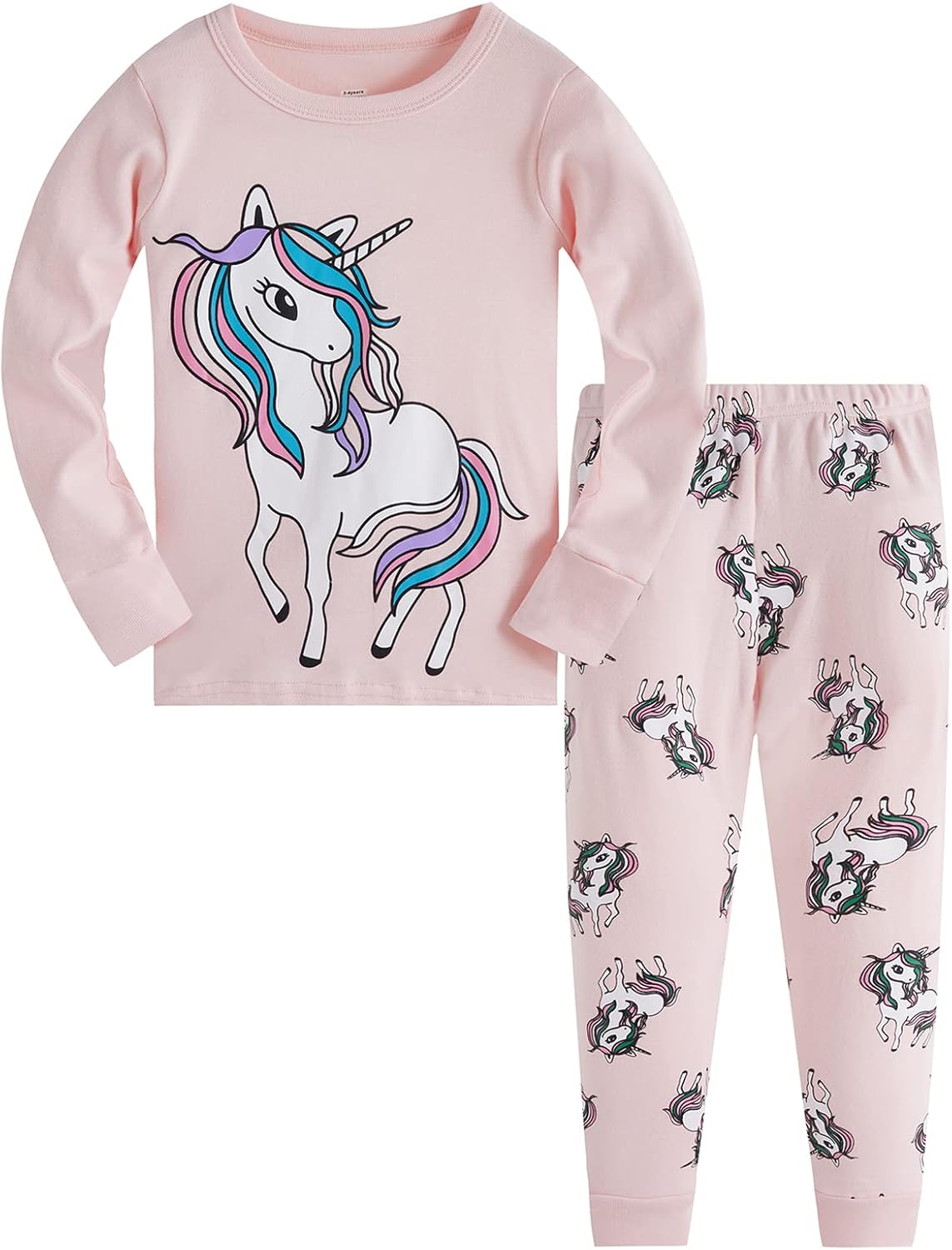 TEDD Girls' Pyjamas, Cotton, Cute, Unicorn, Long Sleeves, Two-Piece Pyjamas Set, Kids’ Sleepwear, Winter, Christmas, Sizes 1-12 Years