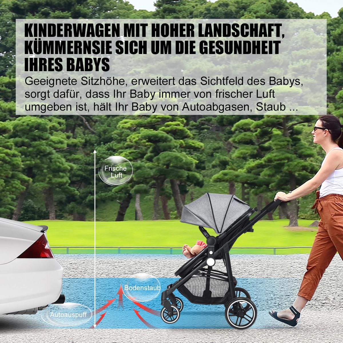 DREAMADE Kinderwagen klappbar, 3 in 1 Buggy mit umkehrbarem Sitz, Verdeck, Aufbewahrungskorb, Becherhalter & 5-Punkt-Sicherheitsgurt, Reisebuggy für Baby 0-6 Monate (Schwarz)