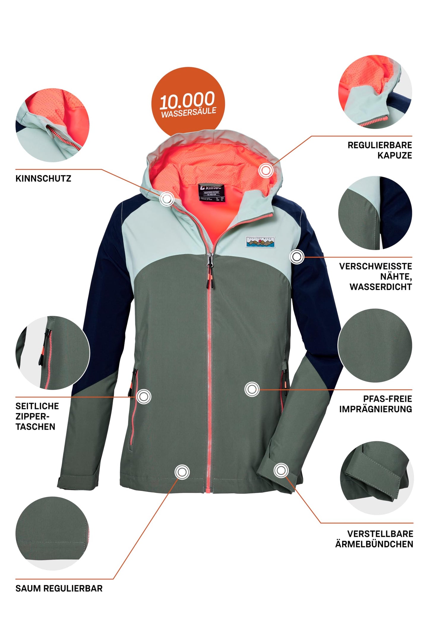 Killtec Girls Kos 150 Grls Jckt functional jacket is waterproof/rain jacket with hood