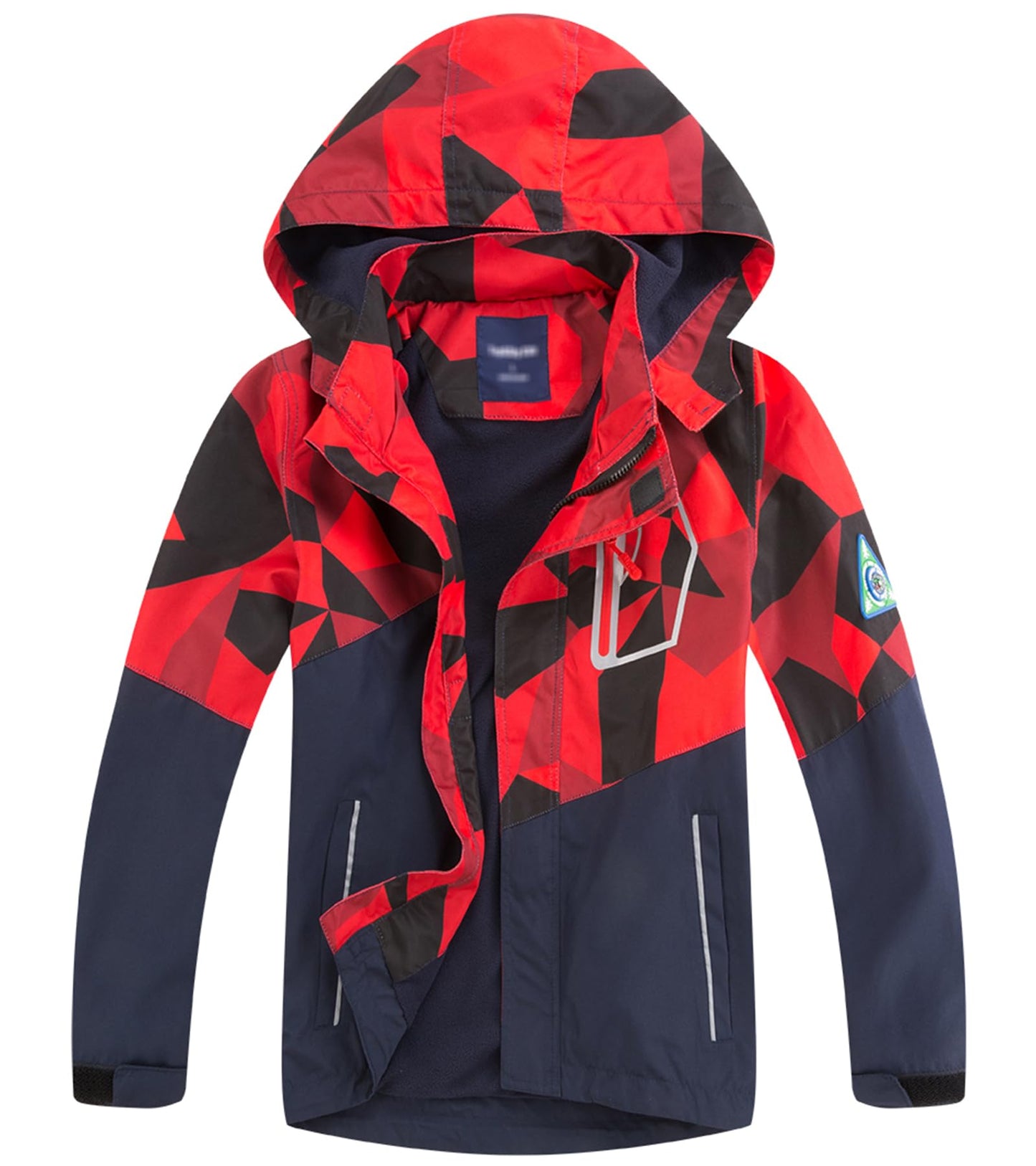 LAUSONS Children's Lined Rain Jacket Boys Camouflage Waterproof Jacket Lightweight Transition Jacket with Removable Hood