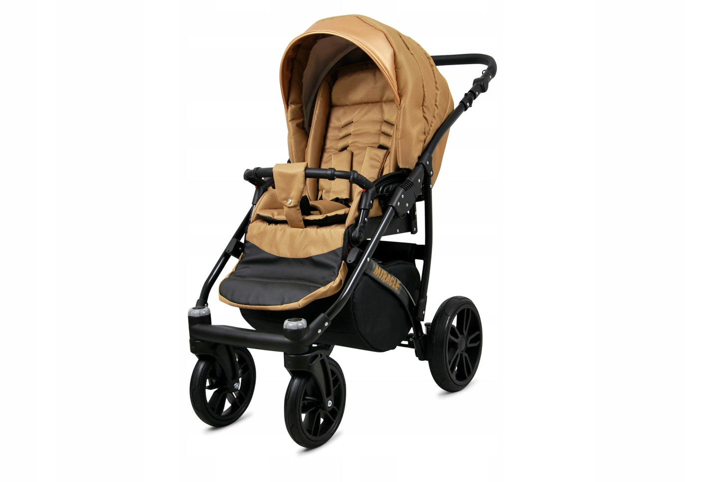 BabyLux Miracle 2-in-1 Baby Pushchair Deep and Pushchair with Accessories Adjustable and Foldable Aluminium Construction Waterproof Non-Removable Wheels Gold Leaf