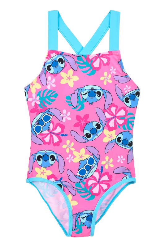 Disney Stitch Badeanzug für Mädchen, Tropisches Design Einteiliger Badeanzug, Größen 3 bis 8 Jahre