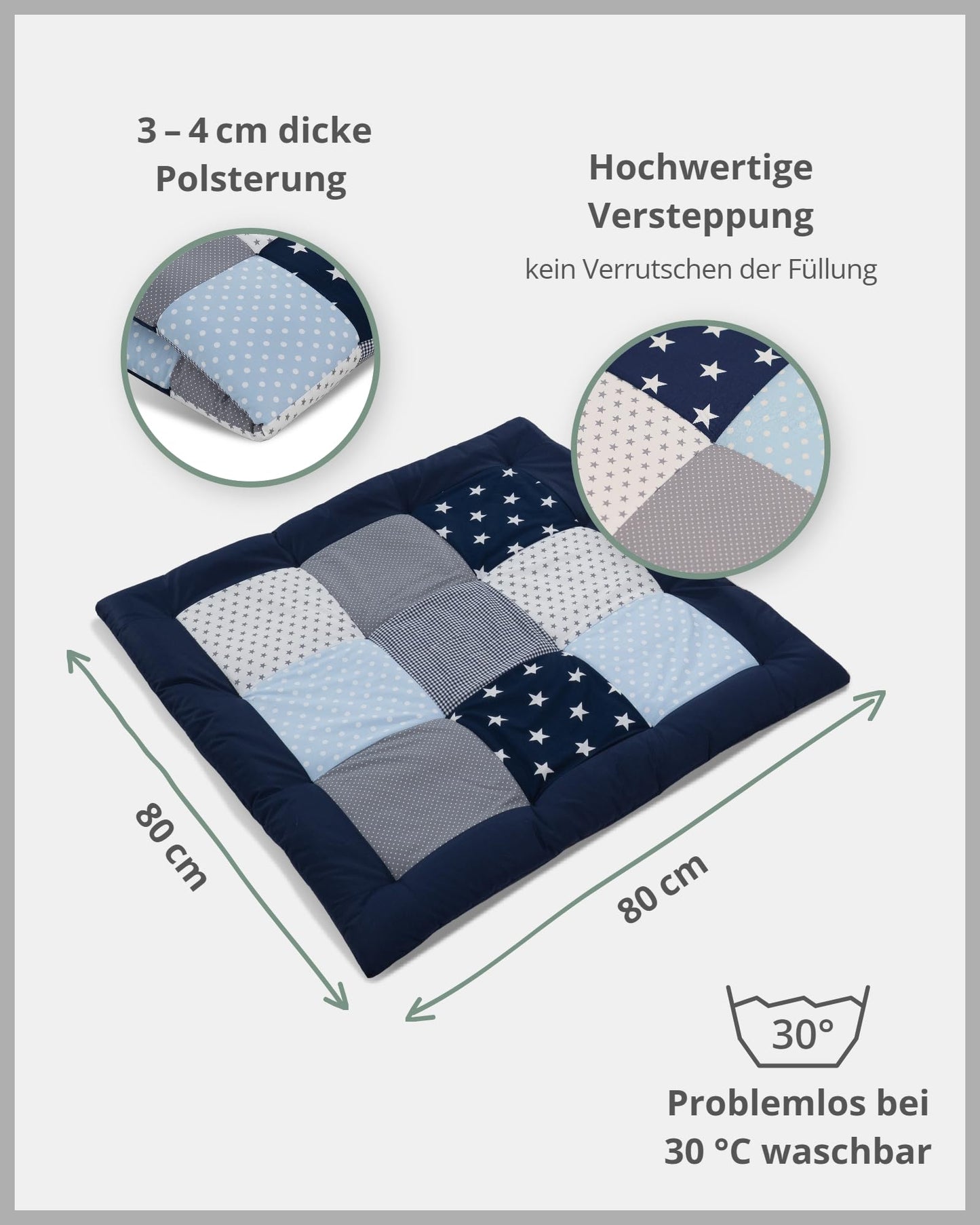 ULLENBOOM Krabbeldecke für Baby 80x80 cm, Outdoor-geeignet, 100% OEKO-TEX Materialien, Made in EU, Weich gepolstert, Eukalyptus - ideal als Spieldecke Baby - Meloni2