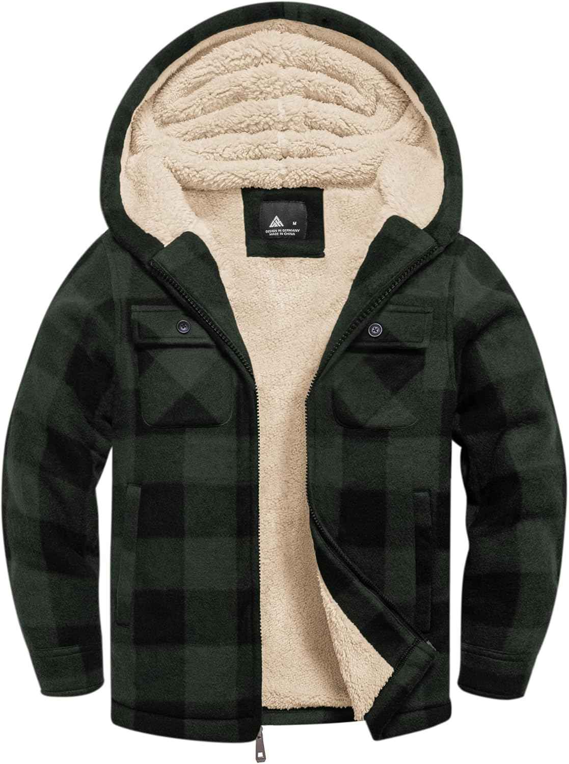 zitysport Shirt Jacket Boys Thick Hoodie Checked Jacket Children with Zip Warm Flannel Jacket Boys Sweat Jacket Outdoor Fleece Jacket Winter Jackets for Boys with Chest Pocket