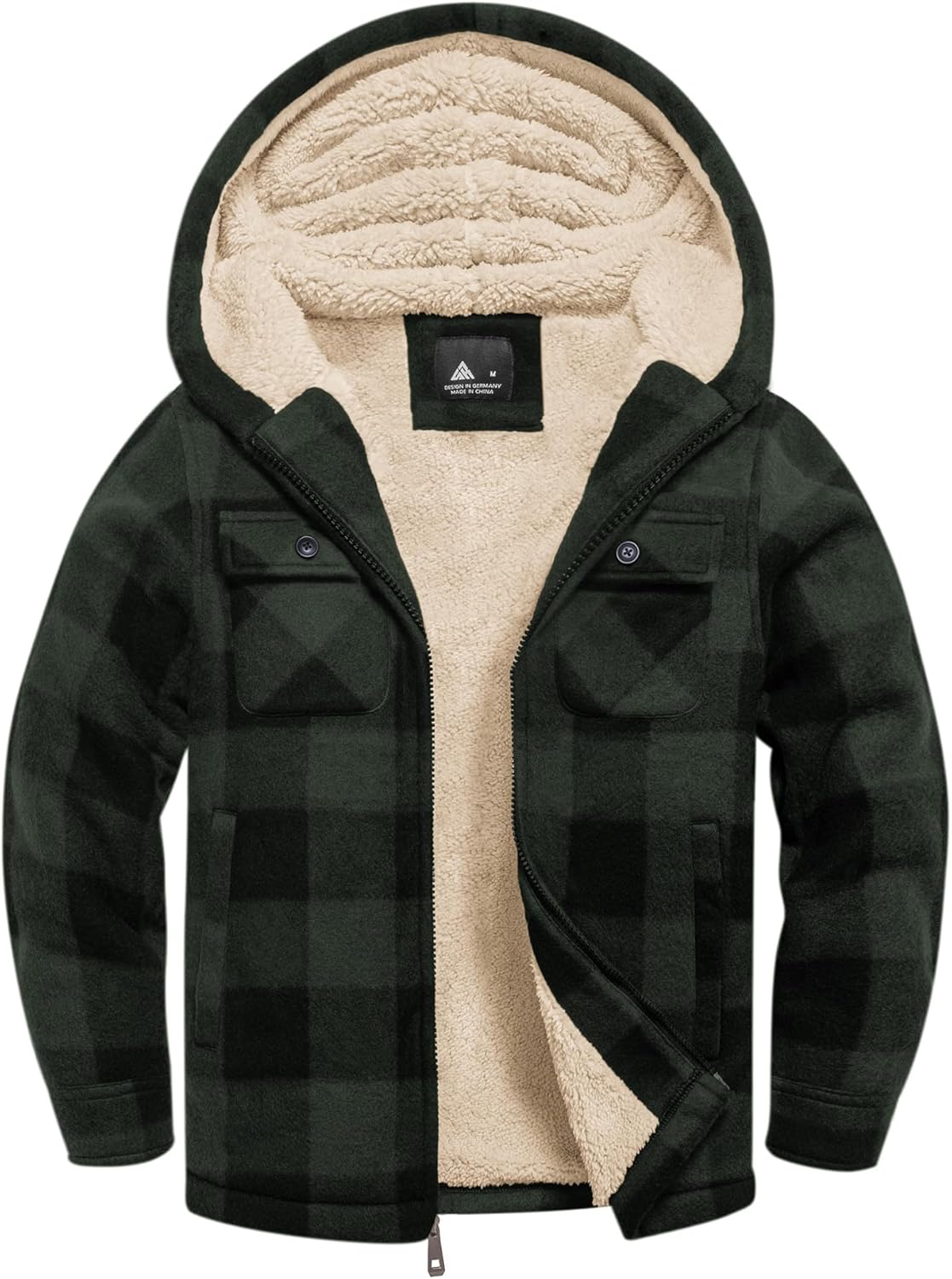 zitysport Shirt Jacket Boys Thick Hoodie Checked Jacket Children with Zip Warm Flannel Jacket Boys Sweat Jacket Outdoor Fleece Jacket Winter Jackets for Boys with Chest Pocket