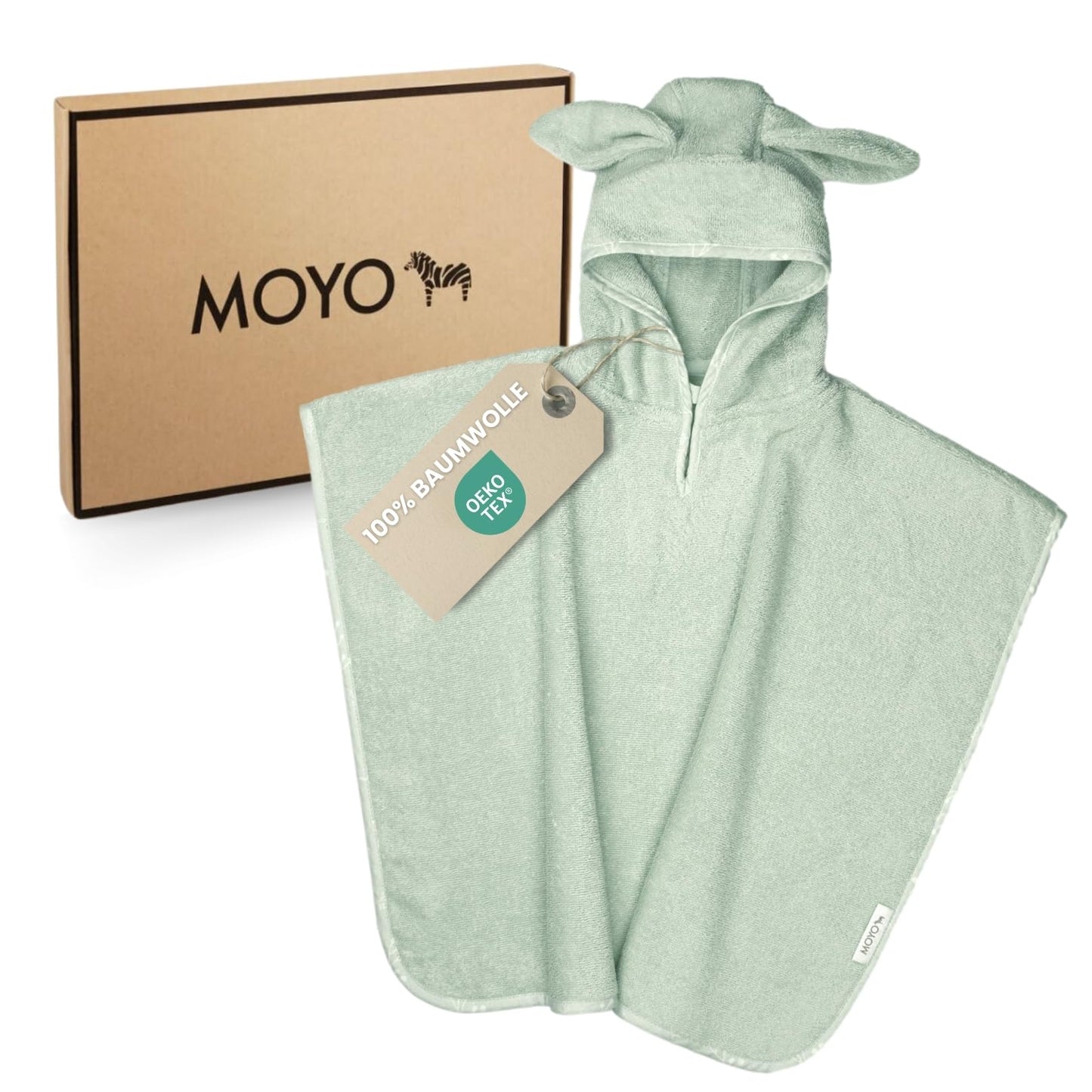 MOYO Baby Badeponcho Mit Hasenohren in Rosé I Kinder Badetuch Für 0-3 Jahre I Weicher Poncho Aus 100% Frottee-Baumwolle I Waschbares Kapuzenhandtuch I 68x56cm