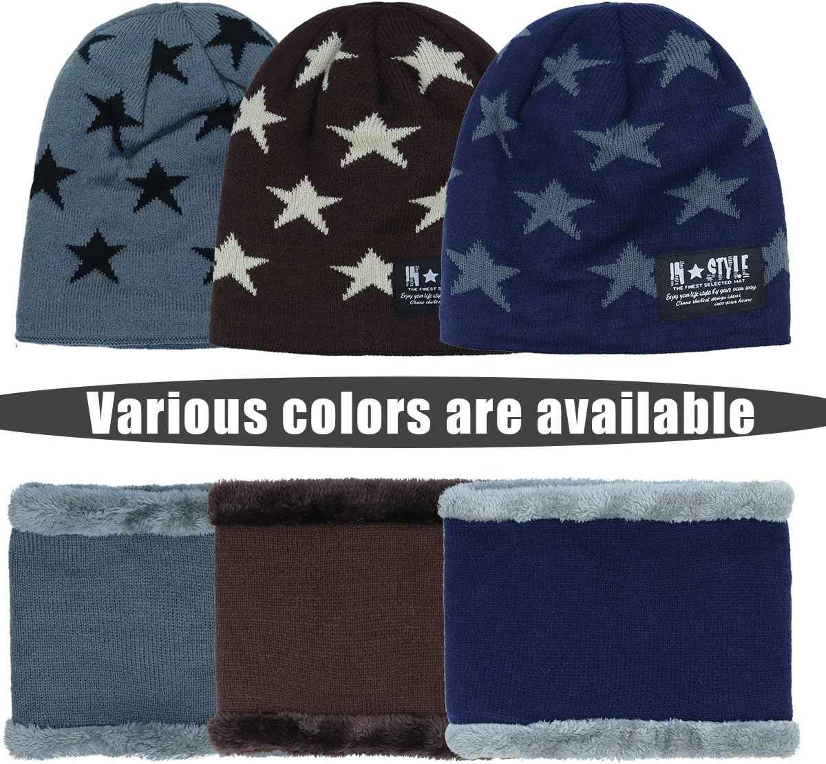 Momoon Thick Beanie Hat + Scarf Set Winter Warm Snow Knit Skull Cap for Children Boys Girls (Suitable for 6-14 Years) -