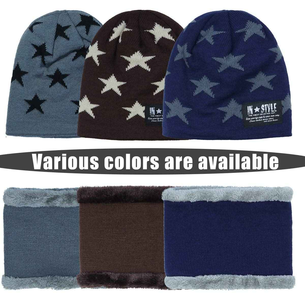 YR.Lover Momoon Dicke Beanie Hut +Schal Set Winter Warmen Schnee Knit Skull Cap für Kinder Jungen Mädchen