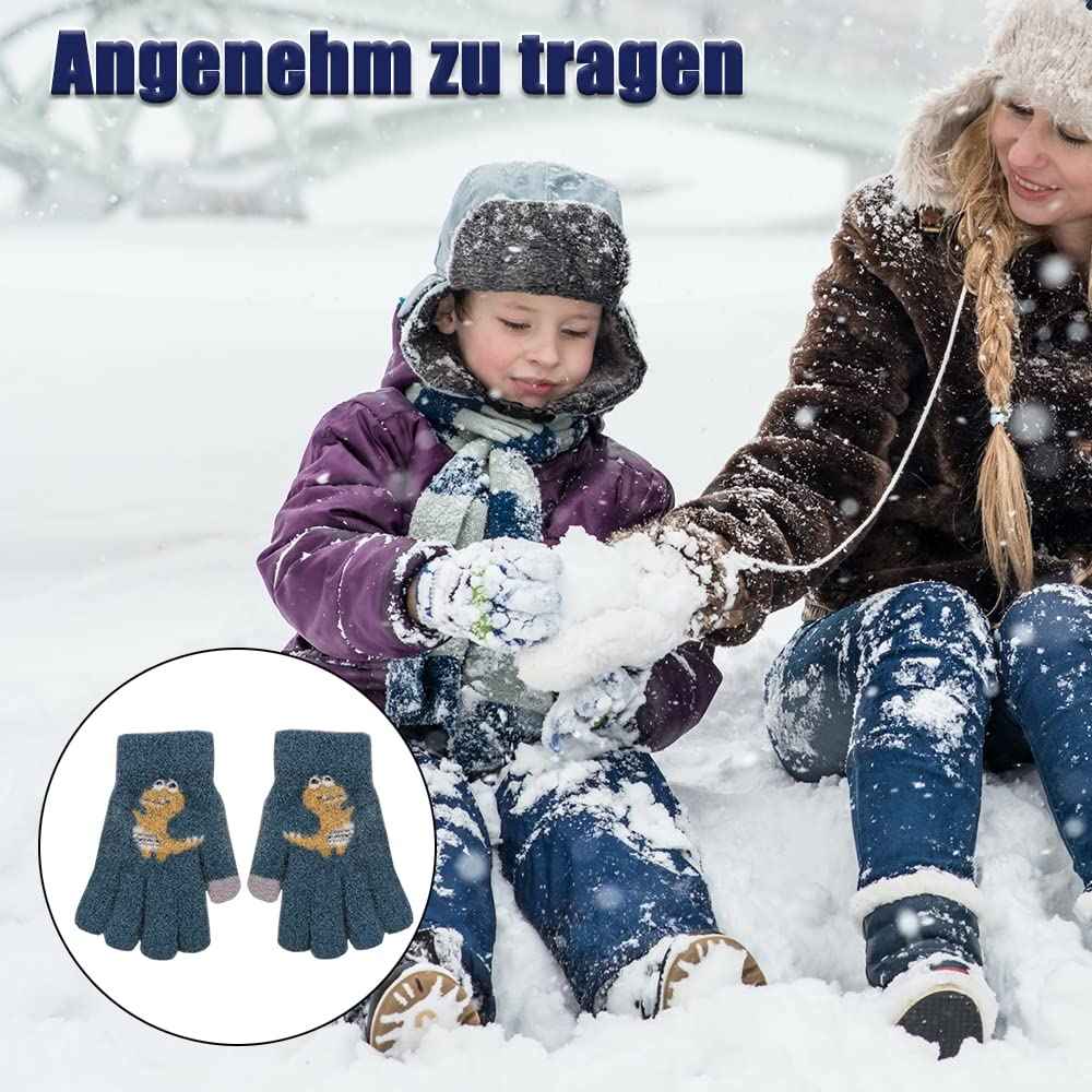 ZDQC 2 Paar Warme Strickhandschuhe Kinder,Süße Handschuhe Kinder,Handschuhe Kinder Stretch,Winter Warme Strickhandschuhe,Vollfinger Handschuhe,Fingerhandschuhe Kinder Winter