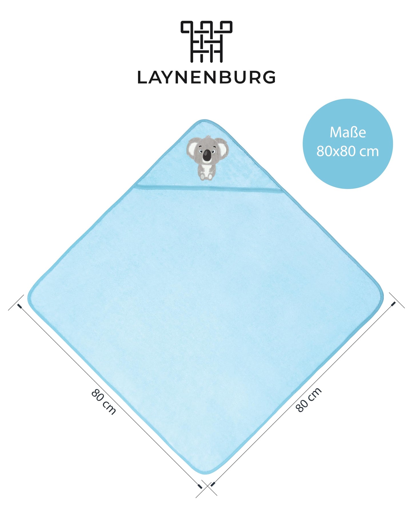 LAYNENBURG Premium Kapuzenhandtuch Baby - Badehandtuch aus 100% Baumwolle - Oeko TEX - Handtuch mit Kapuze für Neugeborene & Kinder - Badetuch, Babyhandtuch Mädchen, Jungen (Waschbär 80 x 80cm)