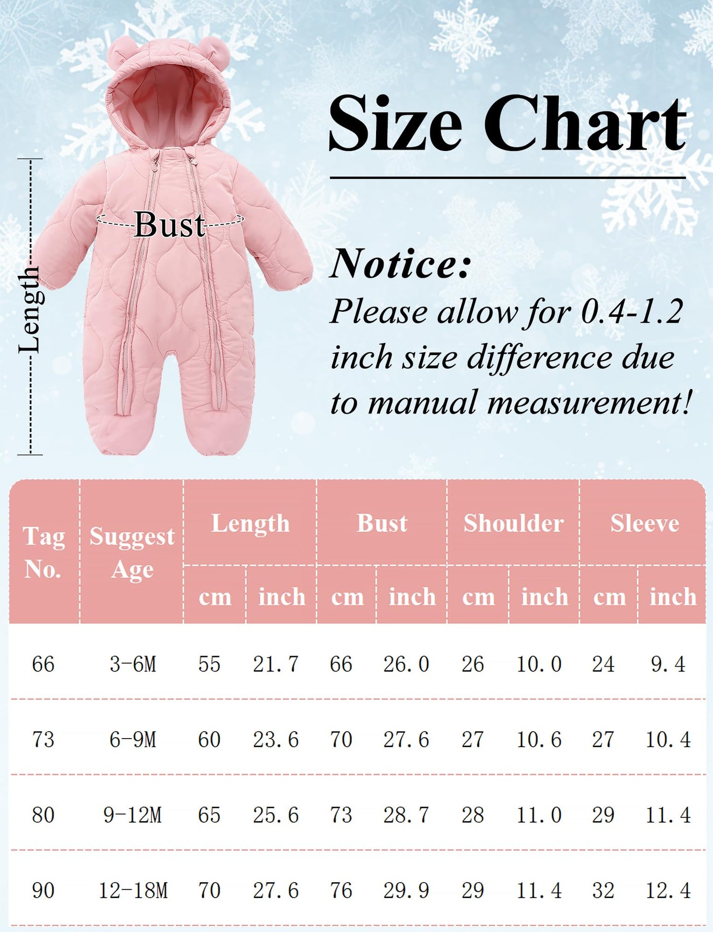 FEOYA Baby Winter Jumpsuit with Hood Snowsuit Down Suit Romper Thermal Outdoor Snow Jumpsuit Long Sleeve Down Shoes 3-18 Months
