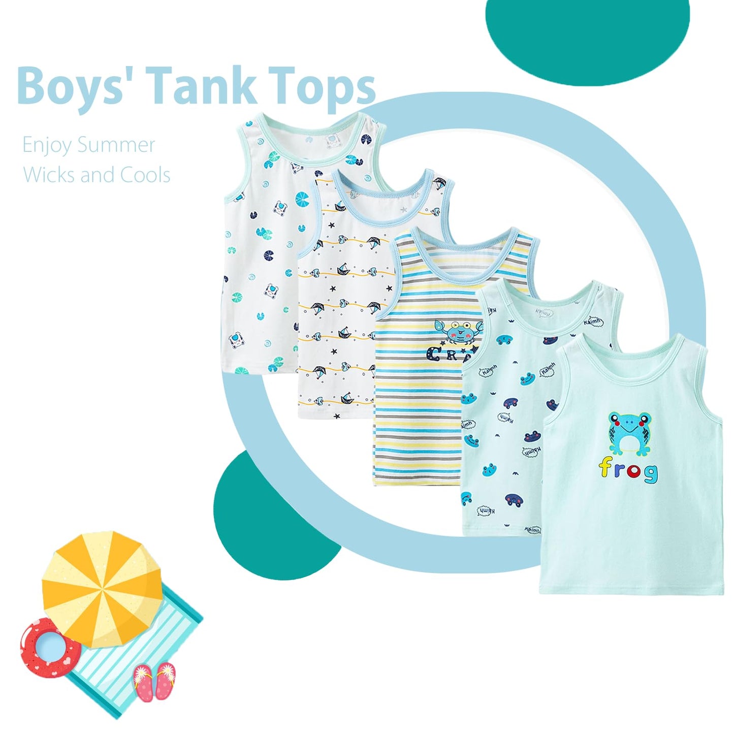 Boletochic 2-10 Years Boys' Vests Cotton Sleeveless Underwear Boys Breathable Soft Tank Tops Pack of 5