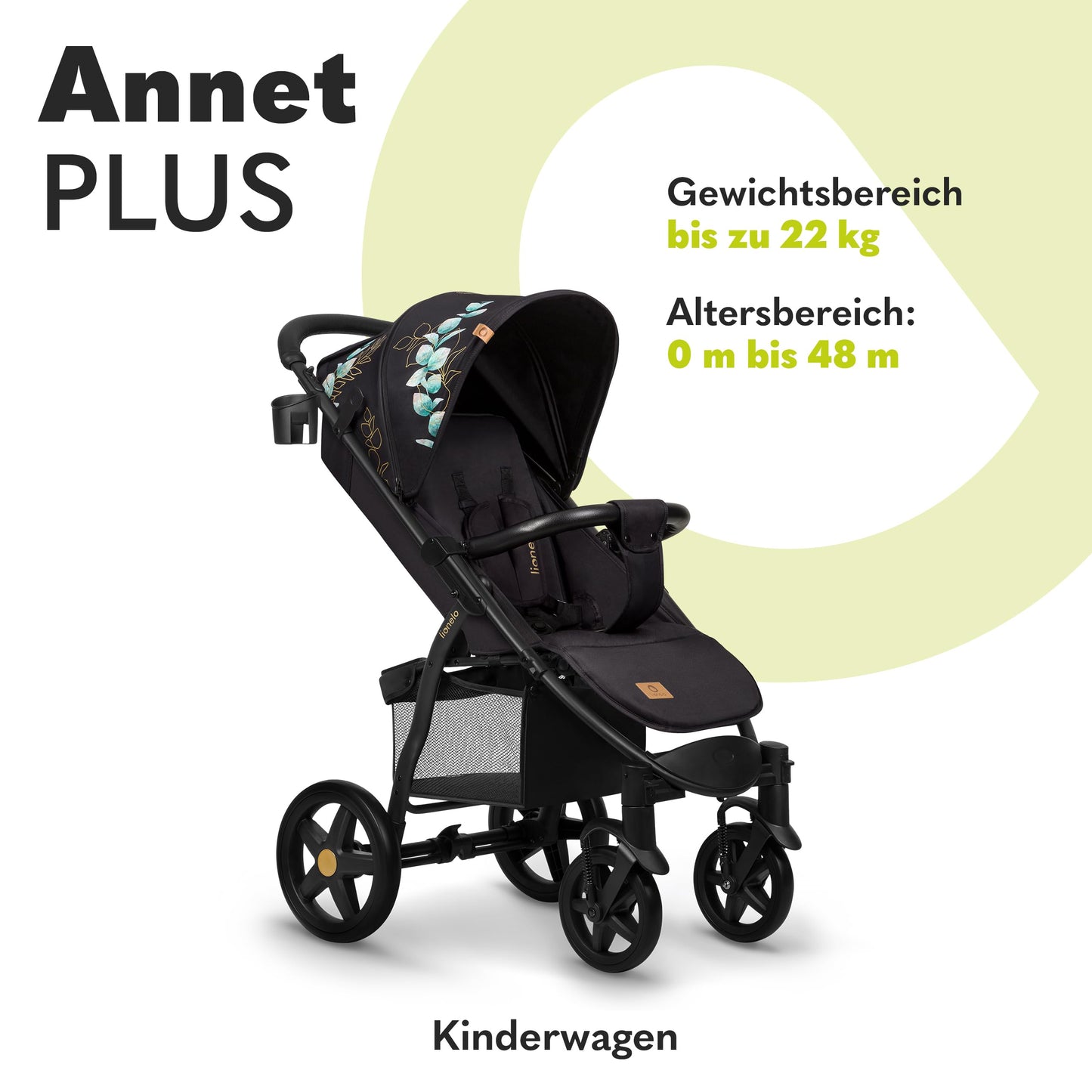 LIONELO Annet Plus Buggy up to 22 kg with Reclining Function, Small Folding Pushchair with Accessories, EVA Foam Wheels, Mosquito Net, Foot Cover Drink Holder, Basket Dreamin