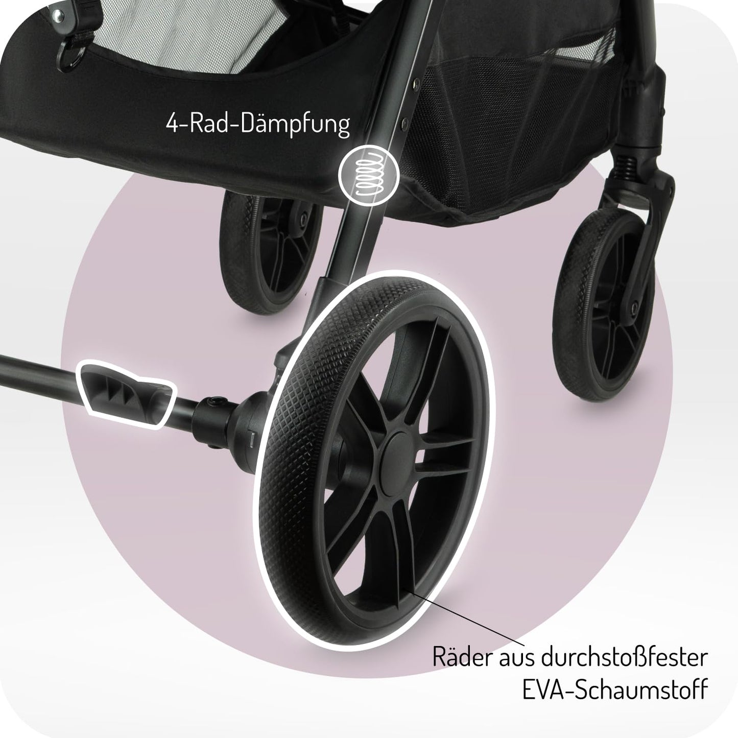 MoMi Kinderbuggy CLARA, Kinderwagen ab dem 6. Lebensmonat, bis 22 kg Körpergewicht, 5-Punkt-Sicherheitsgurt, Fußsack, Getränkehalter, Einkaufskorb, Wickeltasche, Insekten- und Regenschutz
