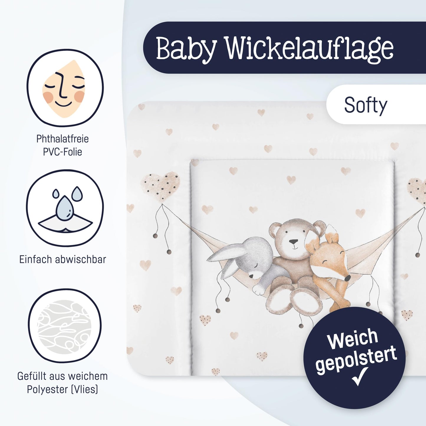 Julius Zöllner Wickelauflage Softy 85x75 cm - Wickelunterlage - wasserdicht und abwischbar - Made in Germany – Oeko-Tex Standard 100 – Schmusebär
