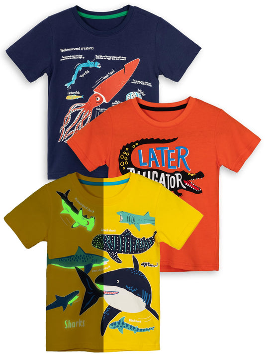 YOUNGSOUL Boys T-Shirt Dinosaur Kids Short Sleeve Tee Shirt Summer Tops 3-Pack