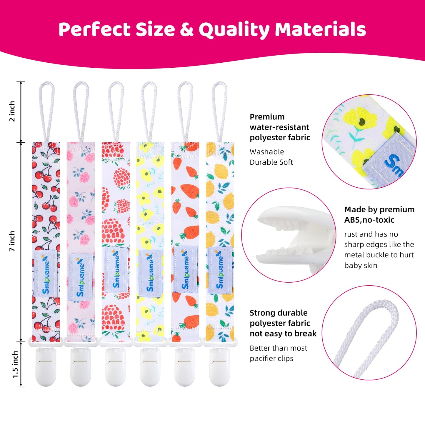 Smlpuame Baby Schnullerkette Mädchen Junge,6 Stück BPA-Frei Schnullerband Stoff Mädchen Junge,Schnuller Kette Nuckelkette Passen Die Meisten Schnuller und Beißspielzeug,Dummy Clips für Baby (Tier)