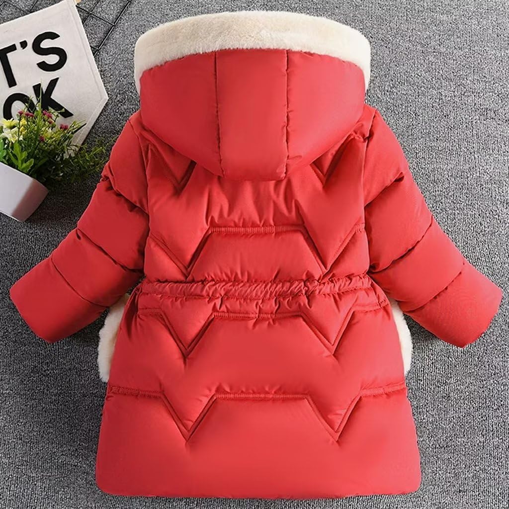 linboo Children's Winter Jacket Girls Jacket Lined Warm Winter Coat Outdoor Hooded Jacket Windproof Parka with Plush Gloves Quilted Jacket