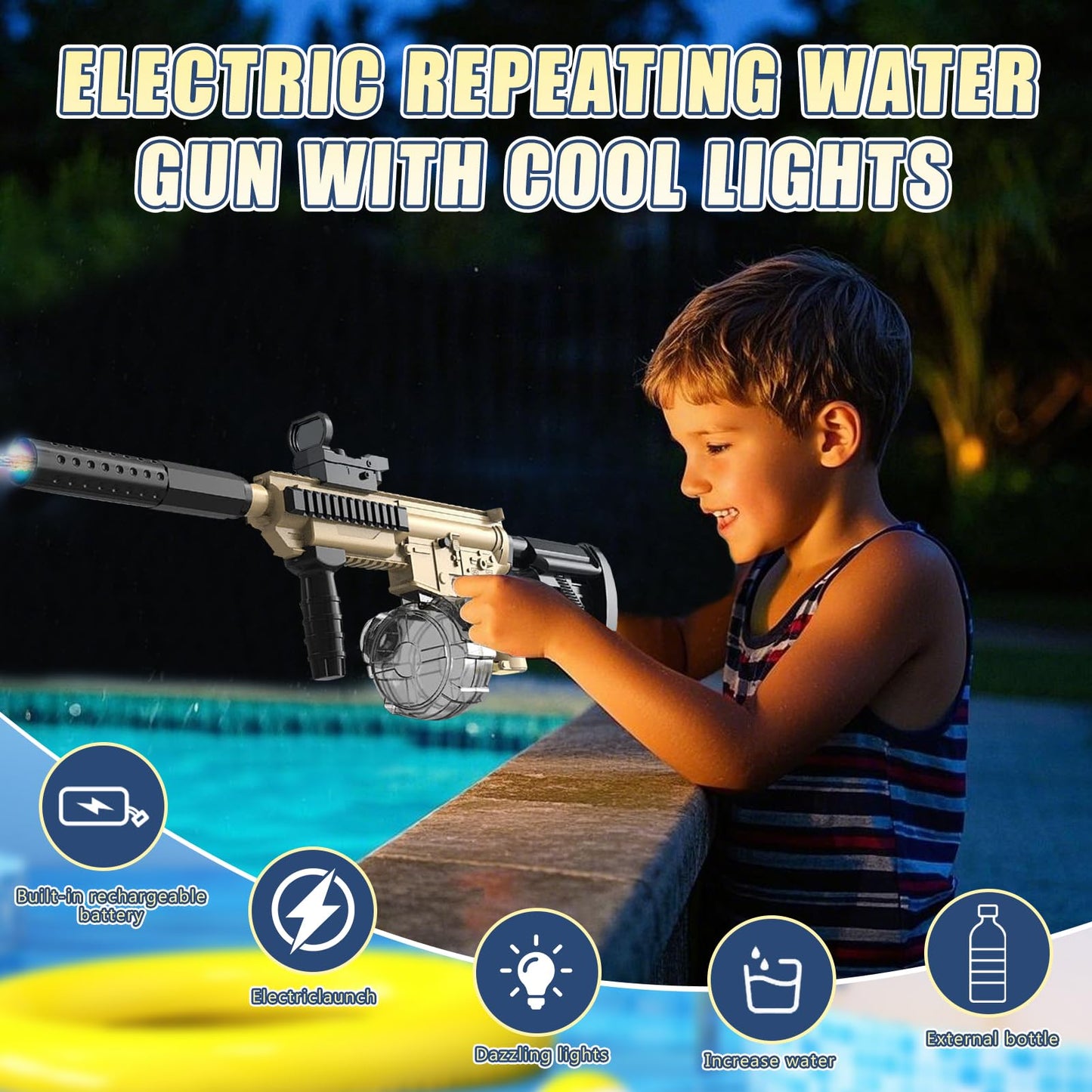 Elektrische Wasserpistole Sehr Stark Wassermaschinenpistole mit Wiederaufladbare Batterie Squirt Gun Wasser Spielzeug bis zu 20ft,Outdoor Water Gun Schießspiel für Erwachsene and Kinder (Blau)