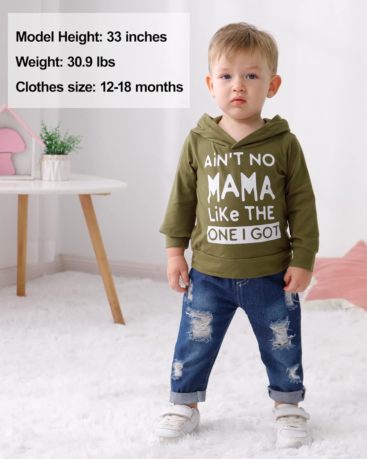 SOLOYEE Baby Boys Outfits Clothing Sets Toddler Clothing Boy 1-5 Years Letter Pattern Long Sleeves with Hood Sweatshirt and Baby Jeans Boy 2-Piece Set