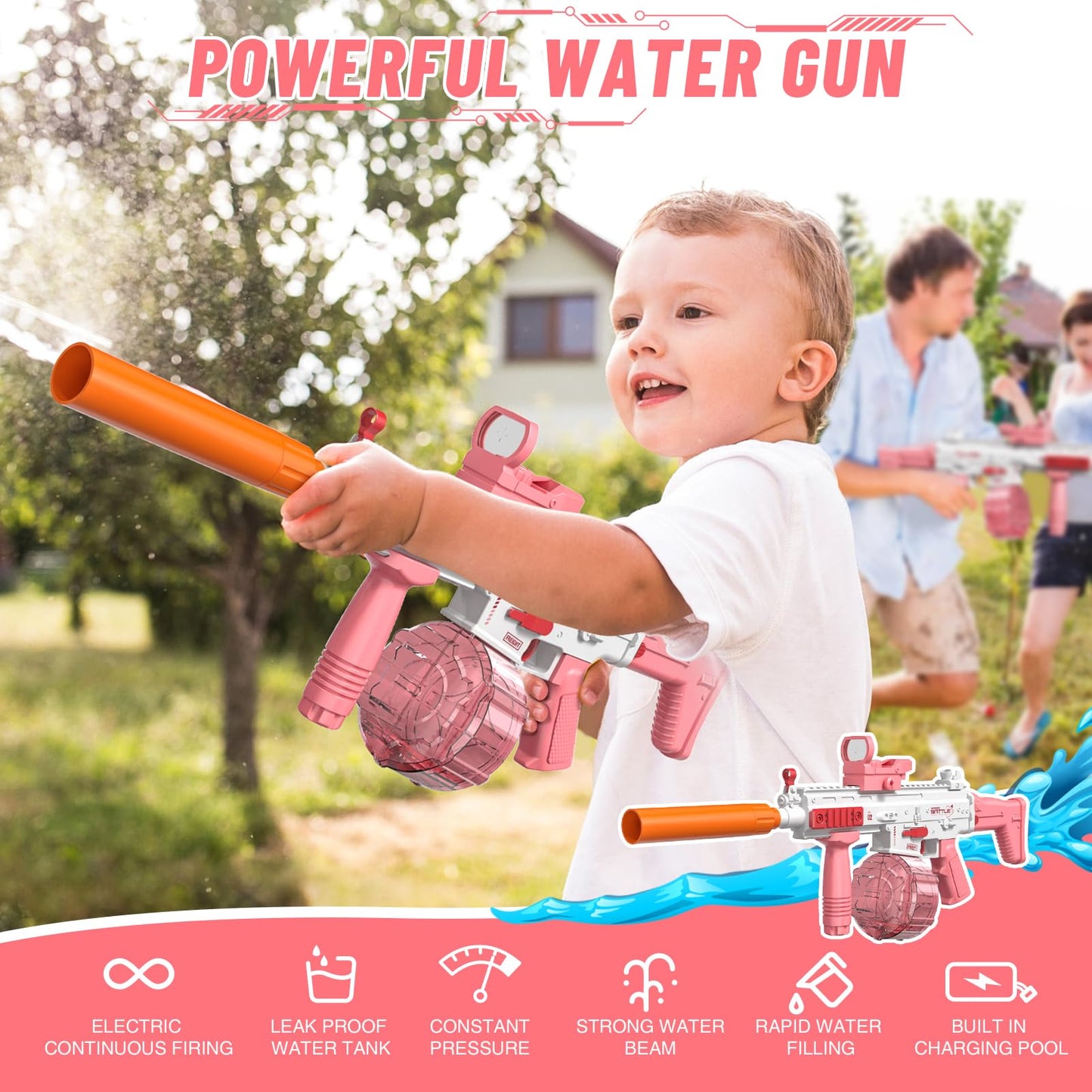 Elektrische Wasserpistole Sehr Stark Wassermaschinenpistole mit Wiederaufladbare Batterie Squirt Gun Wasser Spielzeug bis zu 20ft,Outdoor Water Gun Schießspiel für Erwachsene and Kinder (Blau)
