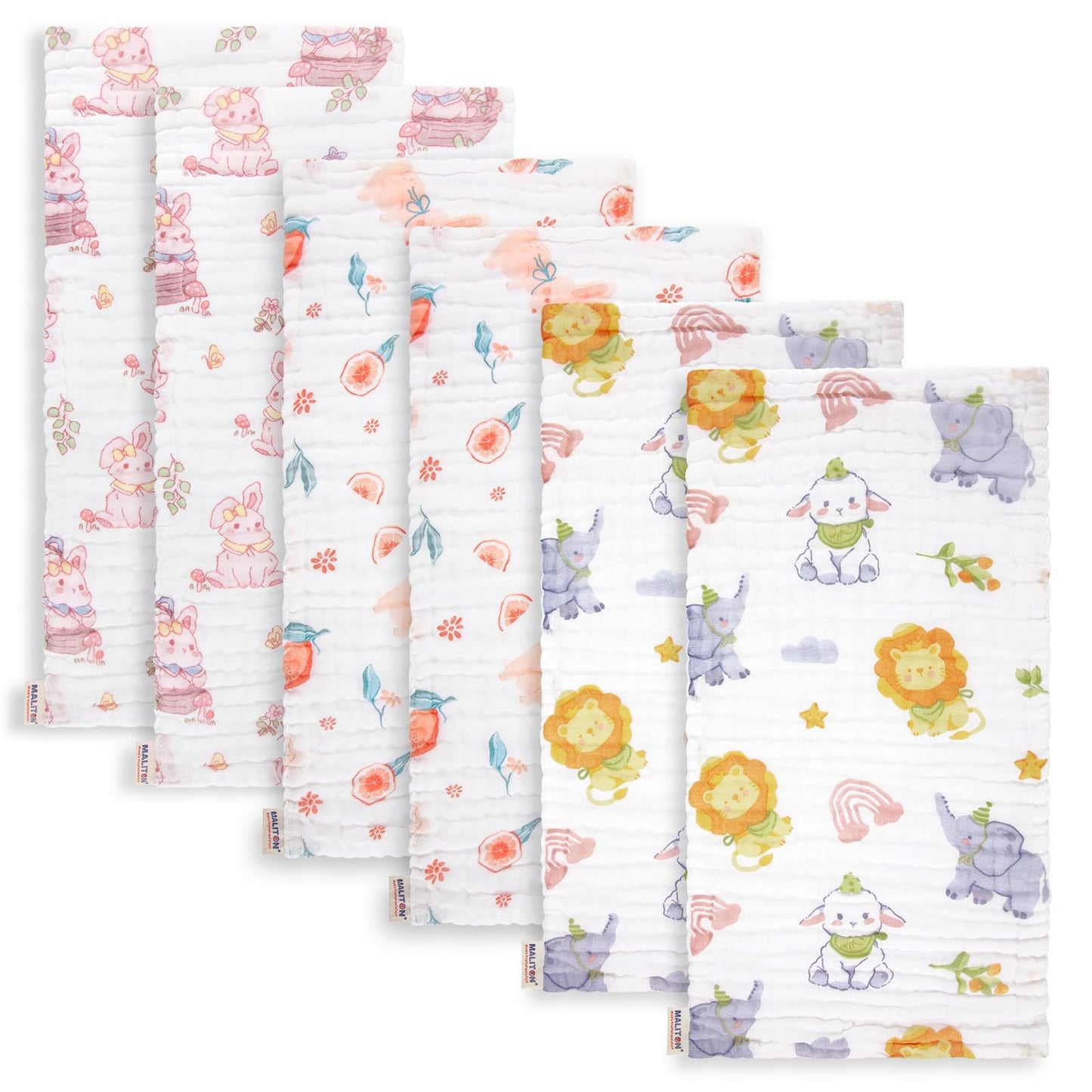 Maliton 6 Stück Baby Spucktücher für Jungen/Mädchen,aus 100% Baumwollem,weich, langlebig, luftdurchlässig und extrem saugstark (Zoo-Muster),50x25cm