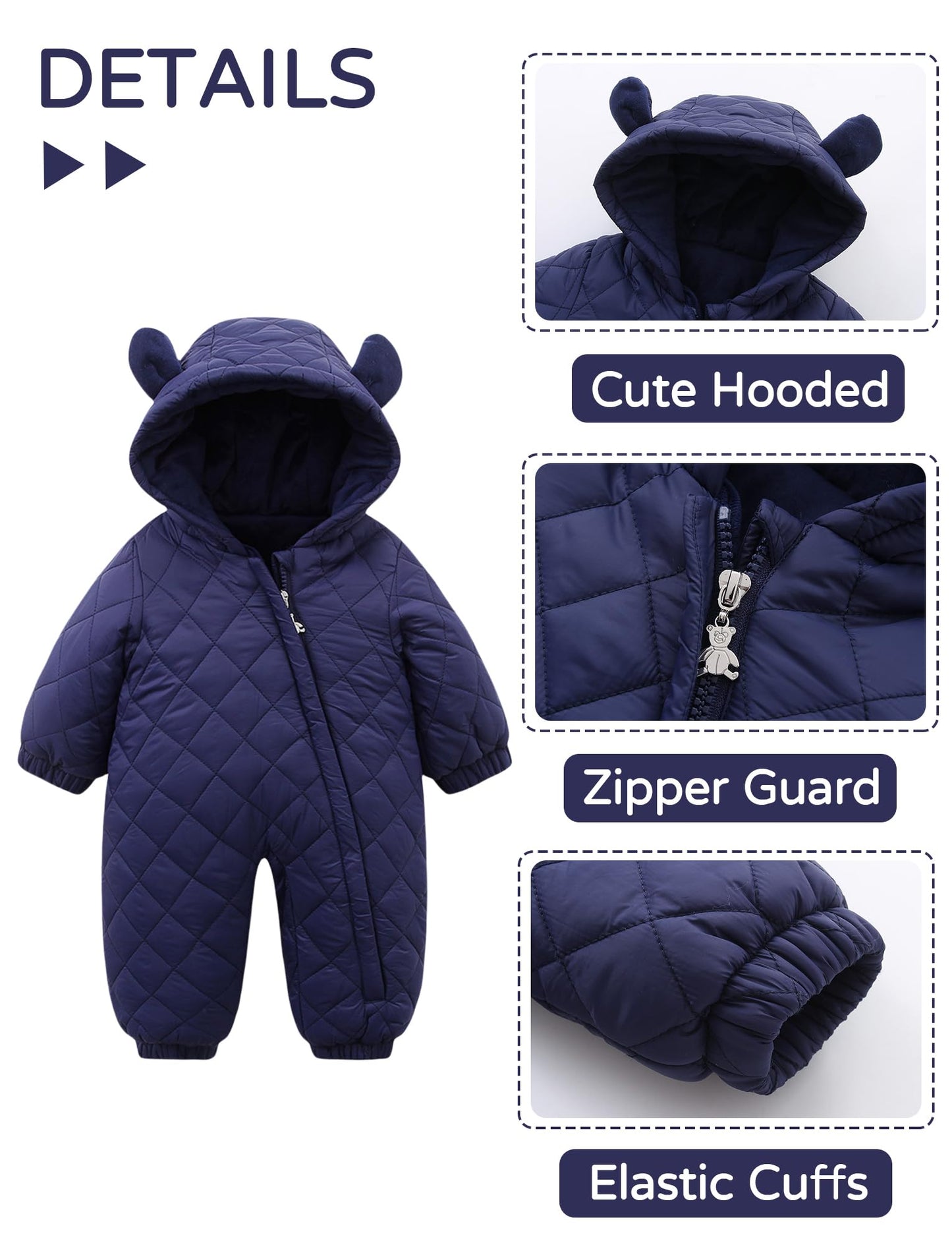 SEAUR Toddler Baby Winter Snowsuit Windproof One Piece Buffer Padded Romper Warm Hooded Outerwear for Baby 6-24 Months