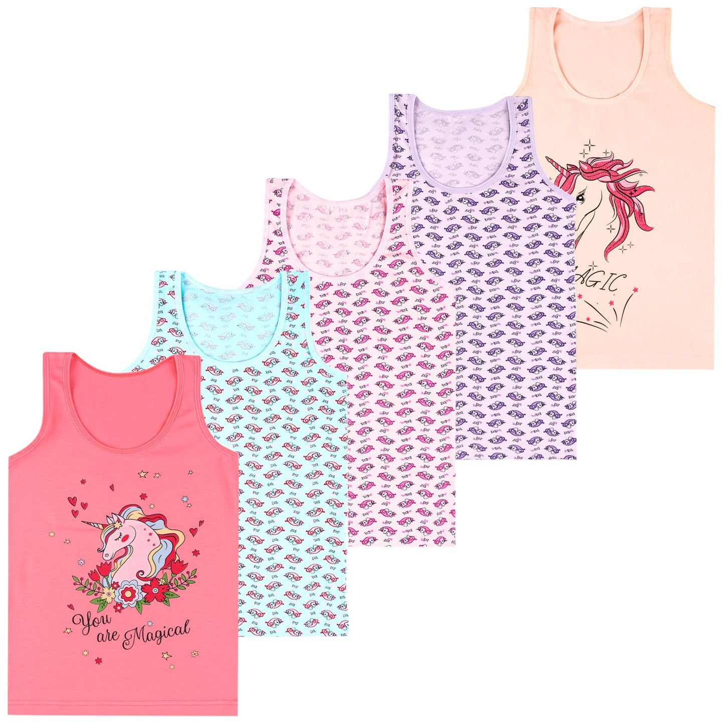 LOREZA ® 5 girls' cotton undershirts tank tops - sizes 92-170