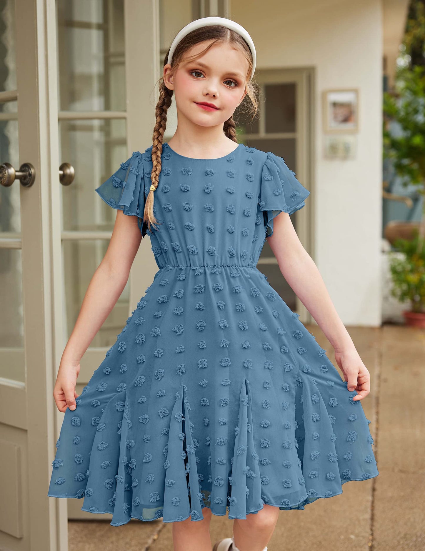 Flypigs Kleid Mädchen Festlich Hochzeit Party Kurzarm Sommer Freizeitkleid Prinzessin Chiffon Kleider Kinder Teenager Kleidung 3-12 Jahre