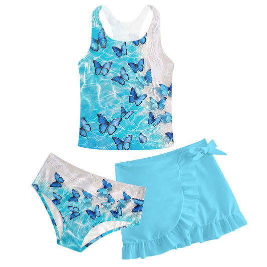 AIDEAONE Girls Swimsuit Three-Piece Tankini Summer Lovely Quick-drying Cute Swimwear for Kids 6-12 Years
