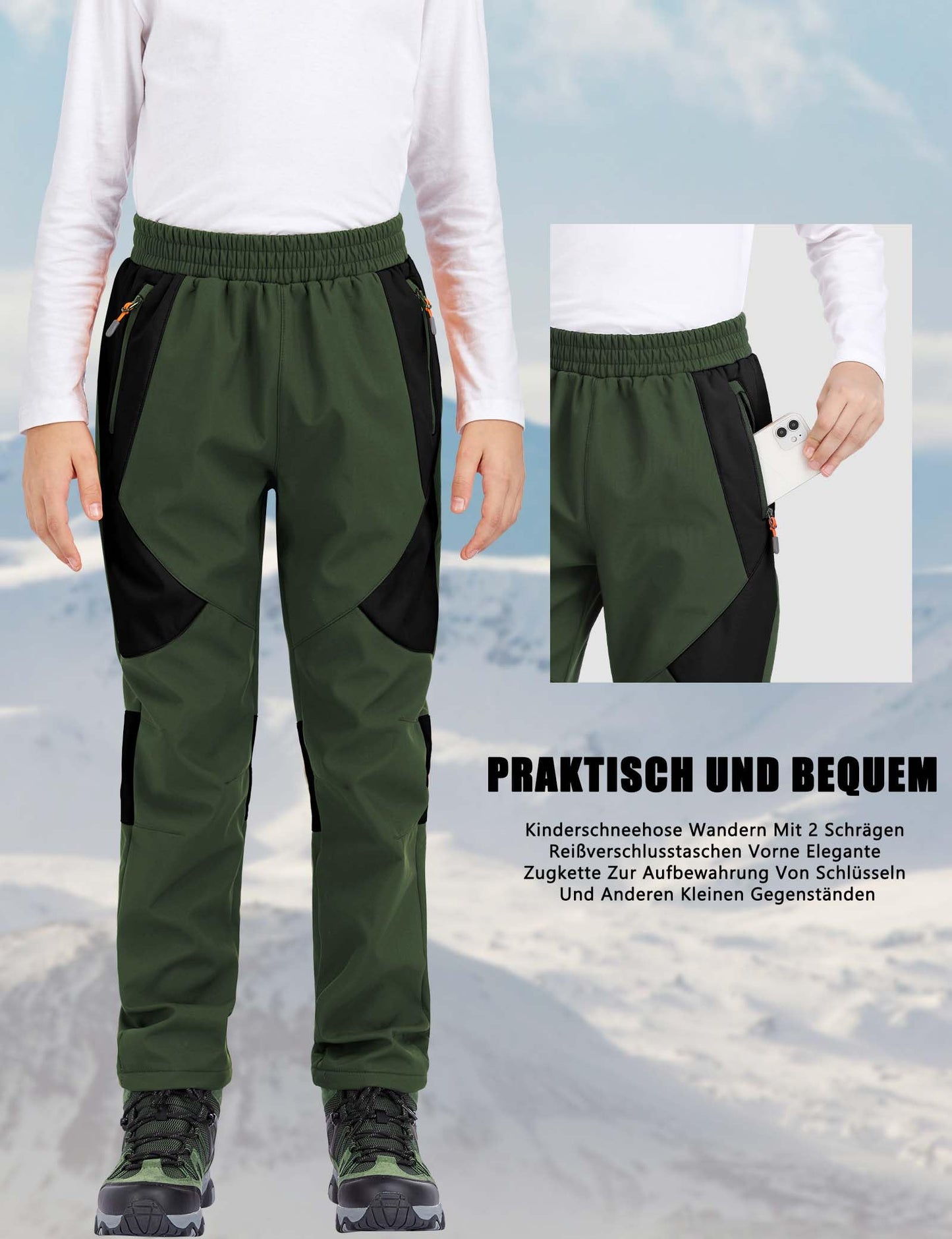 HFDWYJ Children's Softshell Trousers with Fleece Lining Waterproof Trousers Children's Outdoor Trousers Children's Ski Trousers Children's Hiking Trousers Children's Rain Trousers Sports Trousers Boys