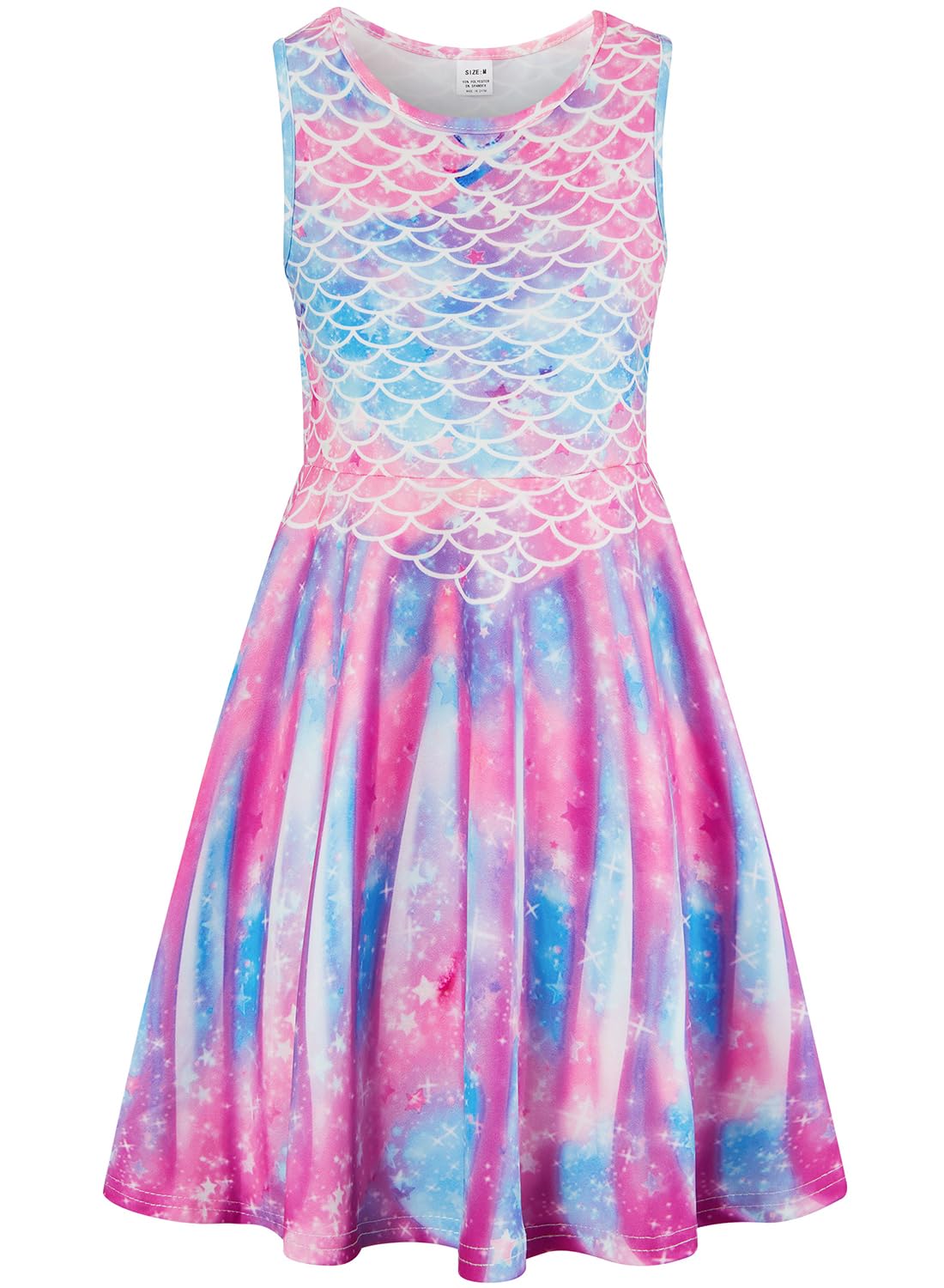kids4ever Mädchen Kleid Ärmellos Sommerkleid Rundhals A-Linie Swing Kleid Meerjungfrau Galaxie Prinzessin Party Geburtstag 4-12 Jahre
