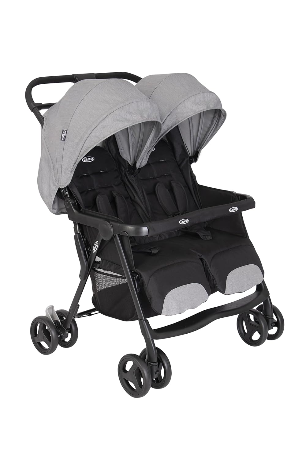 Graco DuoRider™ Double Pushchair - Baby Stroller - From Birth to 3 Years (15kg) Lightweight Quick Fold Free Standing Large Storage Basket - Includes Rain Cover - Grey - Steeple Gray