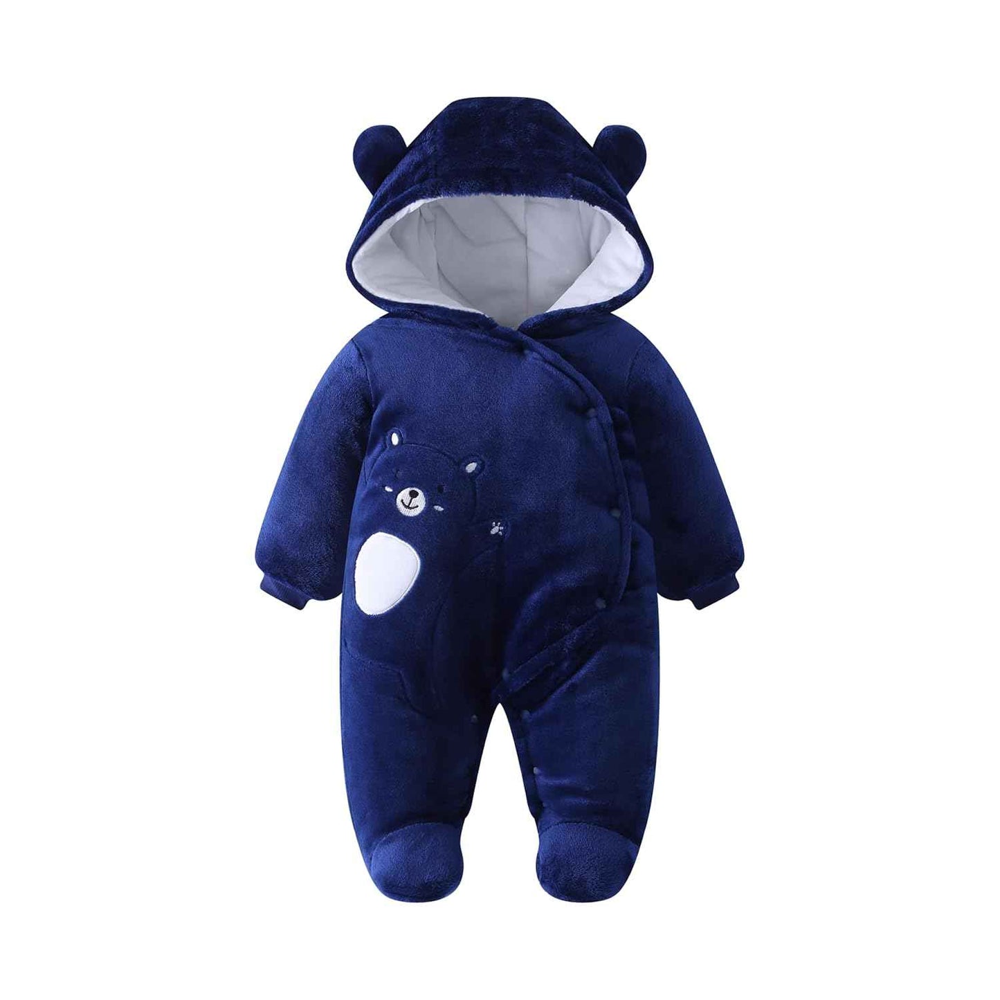 JiAmy Baby-Overall Baby-Strampler Flanell Winter-Strampelanzug mit Füßchen Kapuze Cartoon,Khaki 6-9 Monate