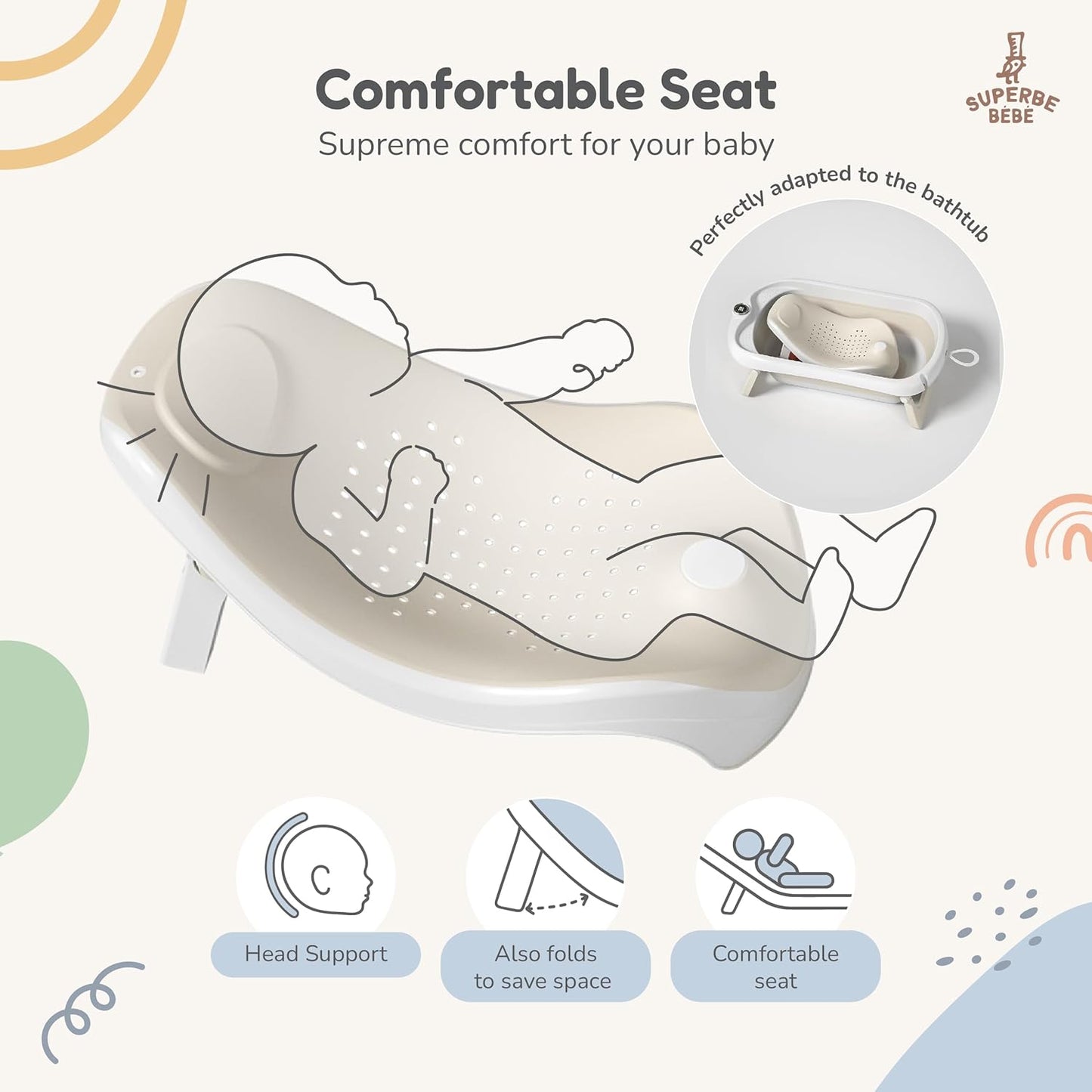 Faltbar Baby Badewanne Mit Rutschfestem Badewannensitz - Babywanne Xxl Mit Badethermometer - Von Der Geburt Bis 3 Jahre - Baby Bathtub - Babygeschenk - Geburtsgeschenke Für Mädchen & Jungen