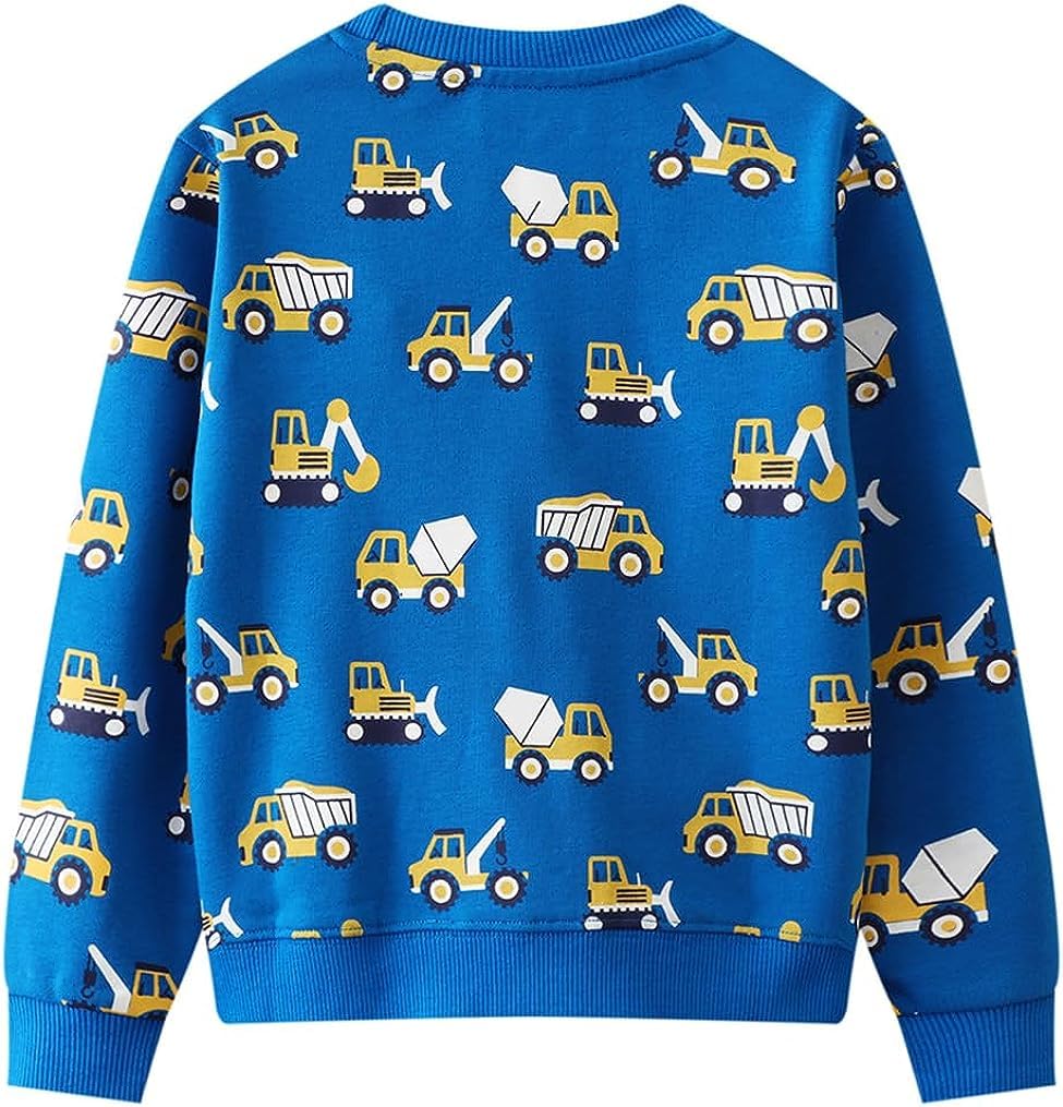EULLA Children's Boys' Pullover Sweatshirt Long Sleeve Cotton Dinosaur Excavator Tractor Planets Winter Tops 1-7 Years 92 98 104 110 116 122