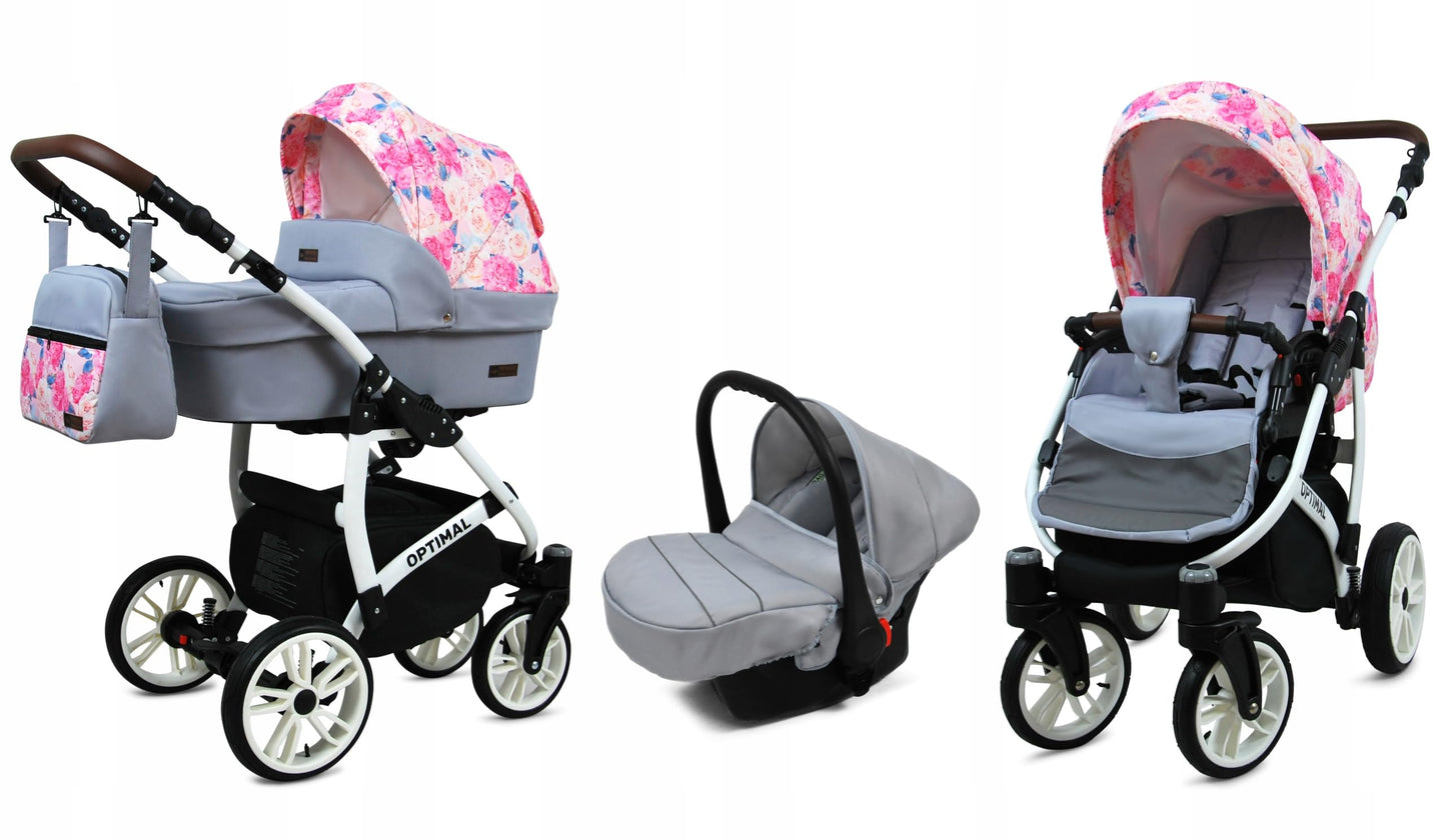 BabyLux® Kinderwagen Set 4 in 1 - Optimal - incl. Babywanne, Buggy Sportsitz, Auto-Babyschale, ISOFIX-Basisstation - Autositz - Kinderwagenset - Kombikinderwagen mit Wickeltasche usw.