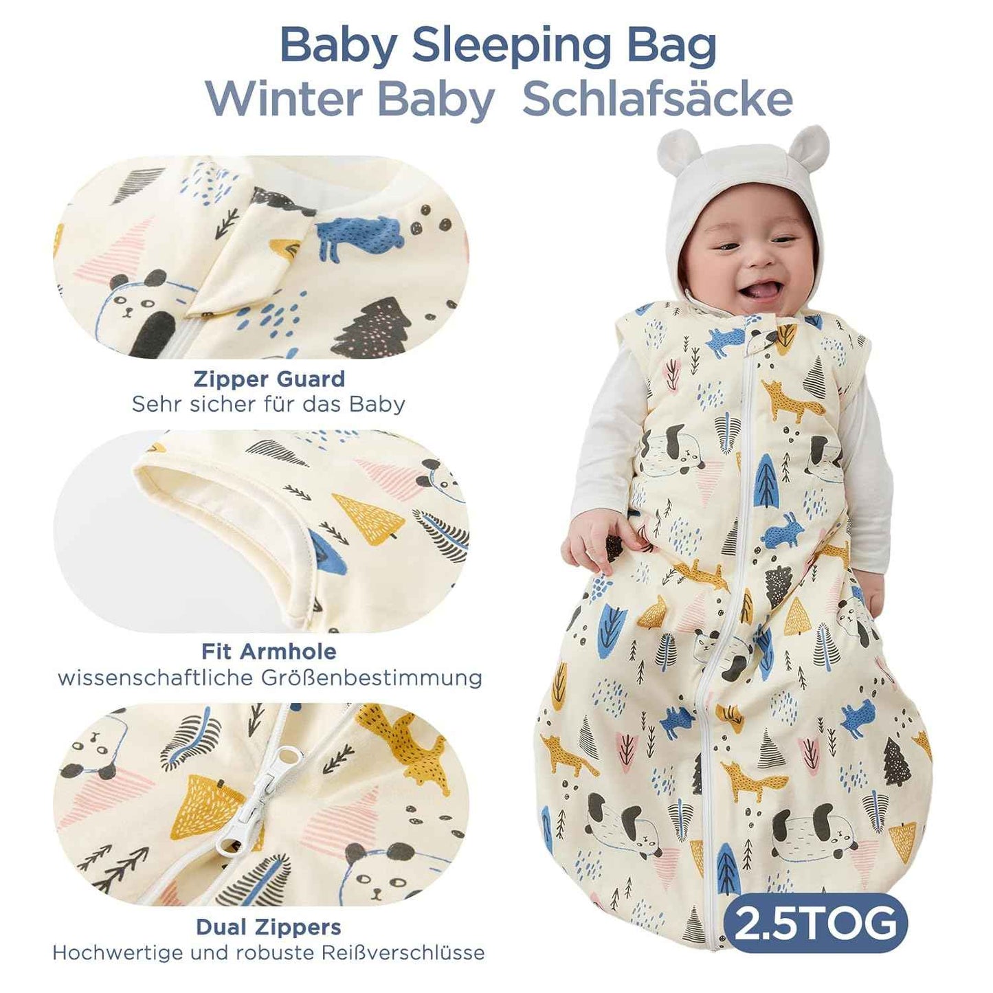 Duomiaomiao 3.5 Tog Baby Sleeping Bag, 100% Cotton Baby Sleeping Bag, Winter, Girls Newborn, Boys Sleeping Bag, Warm Newborn Children (100)
