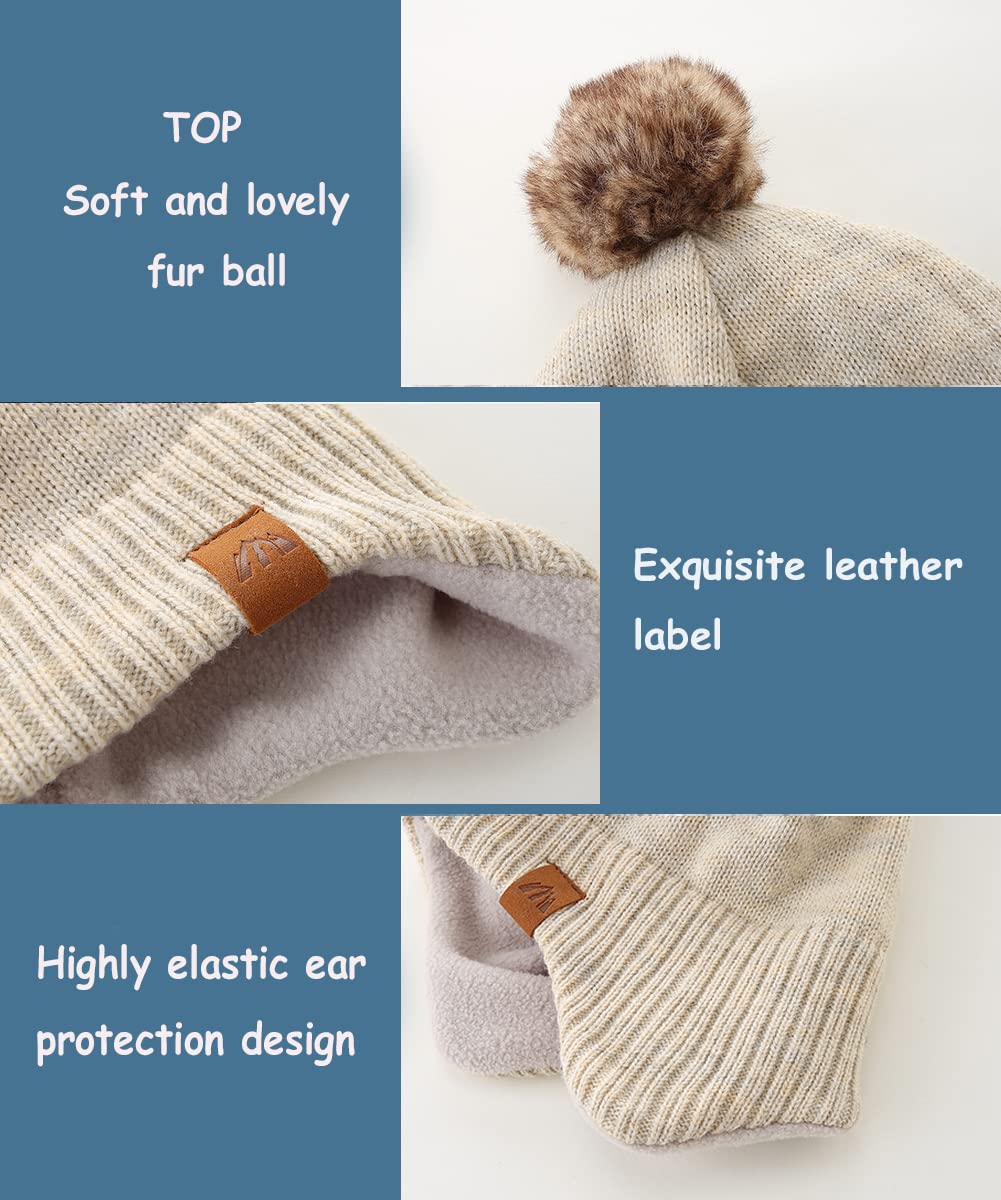 AHAHA Girls' Winter Hat, Earflap Beanie, Pompom Knitted Hats