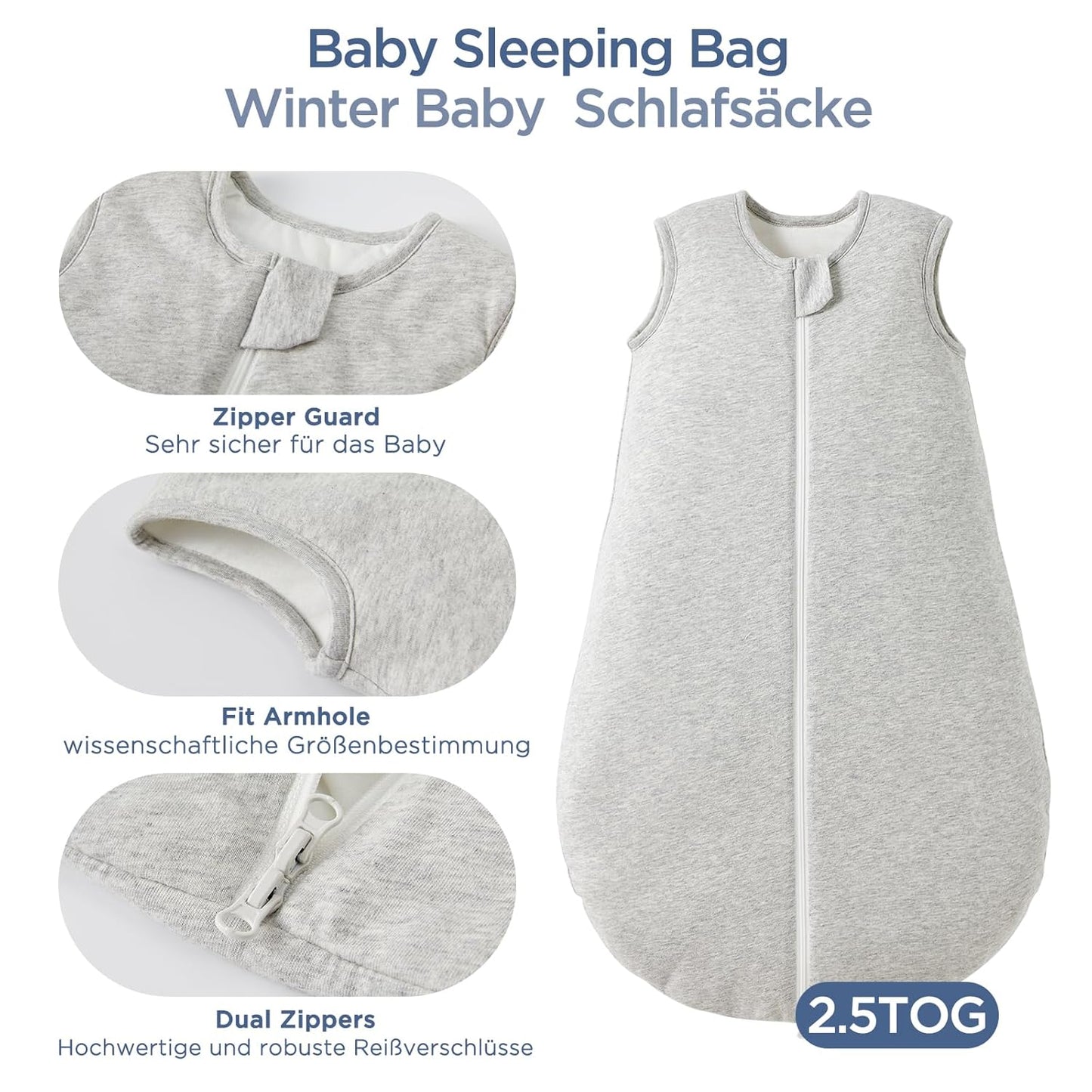 Duomiaomiao 3.5 Tog Baby Sleeping Bag, 100% Cotton Baby Sleeping Bag, Winter, Girls Newborn, Boys Sleeping Bag, Warm Newborn Children (100)