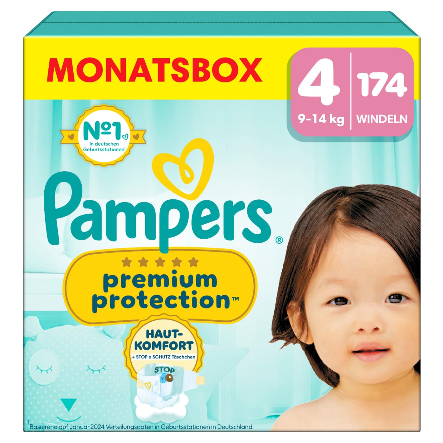 Pampers Premium Protection Größe 6, 144 Windeln, 13kg-18kg, Doppelter Schutz für die Haut und vor Auslaufen