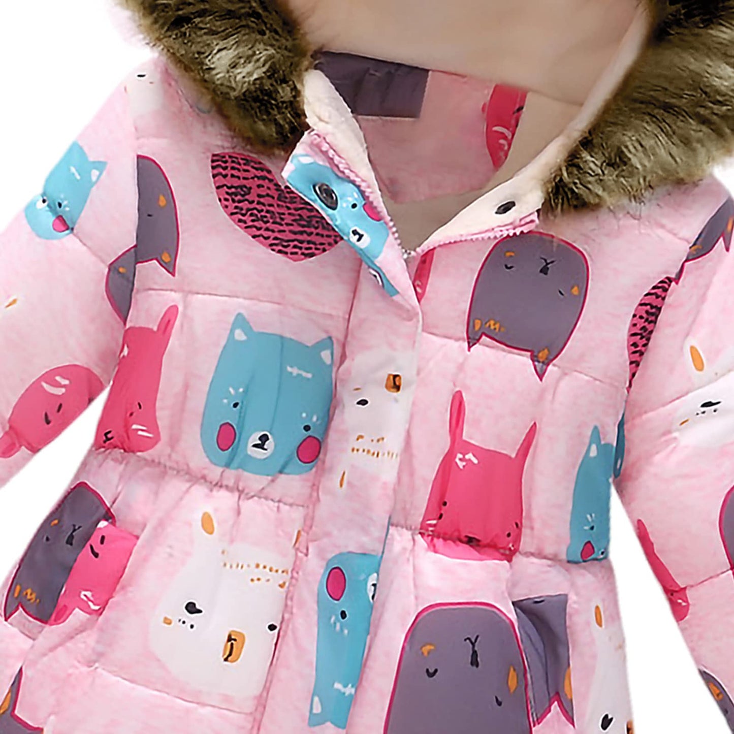 amropi Girls' Floral Winter Jacket with Fur Hood Warm Winter Coat Children's Jacket for 2-10 Years