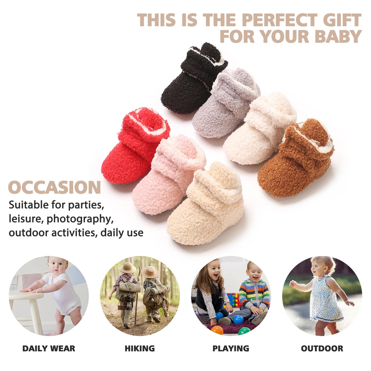 YloveM Toddler Baby Boys Girls Booties, Unisex Newborn Winter Shoes Thick Snow Boots Non-Slip Sole Soft Toddler Warm Sock Shoes