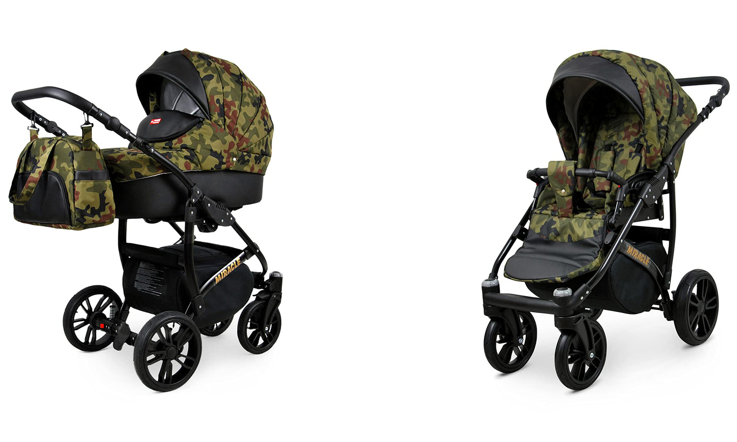 BabyLux Miracle 2-in-1 Baby Pushchair Deep and Pushchair with Accessories Adjustable and Foldable Aluminium Construction Waterproof Non-Removable Wheels Gold Leaf