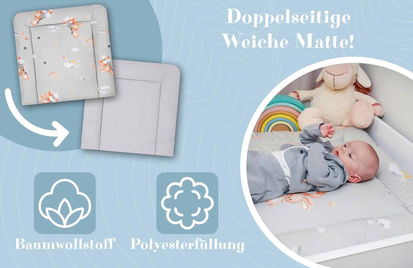 Wickelauflage Wickelunterlage aus Baumwolle 75x72 cm - Weich und waschbar Wickelunterlage fĂźr Babys Wickelmatte aus Stoff fĂźr Wickeltisch Wickelkommode oder Waschmaschine 75 x 72 Wilde Rose