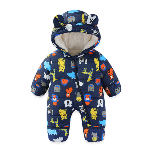 JiAmy Baby Winter Snowsuit, Toddler Bear Hood Fold-Over Mittens Booties Jumpsuit Toddler Warm Fleece Romper Girls Boys Warm Jumpsuit 3-24 Months