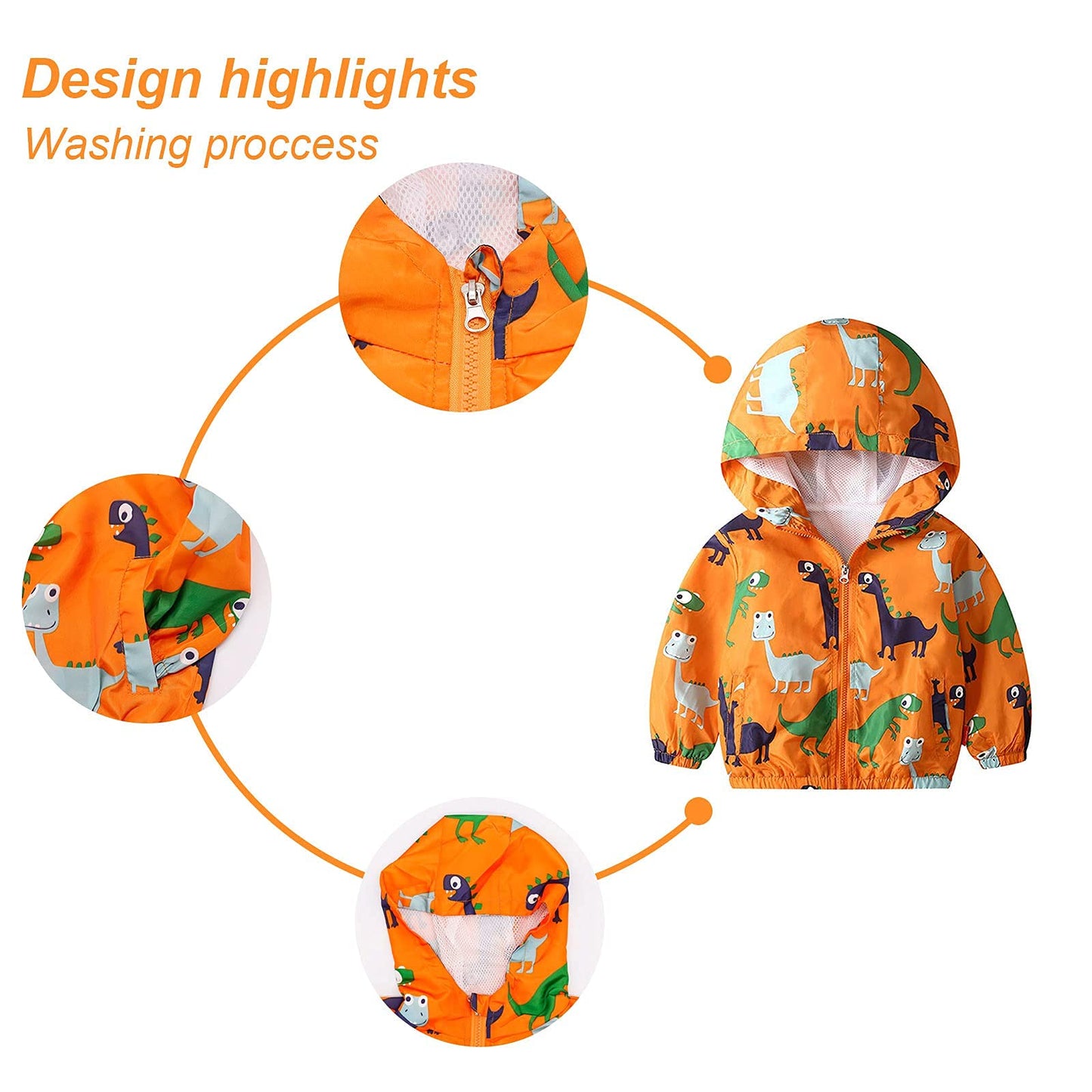 JinBei Jacke Baby Junge Kinder Jacken Kapuzen Sweatjacke Kapuzenjacke Cartoon Aufdruck Jungen Winddicht Mantel Windjacke Übergangsjack Frühling Herbst Outwear Softshelljacke 1-7 Jahre