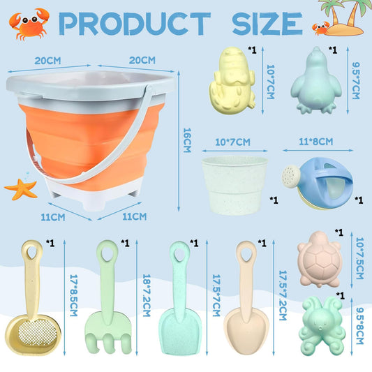 11pcs Sandspielzeu Set,Sandspielzeug Kinder,Sandkasten Spielzeug,sandspielzeug Eimer,silikon sandspielzeug,mit Faltbarer Eimer, Schaufel, Sandharke, Sandförmchen, Für Kinder Jungen Mädchen (Orange)