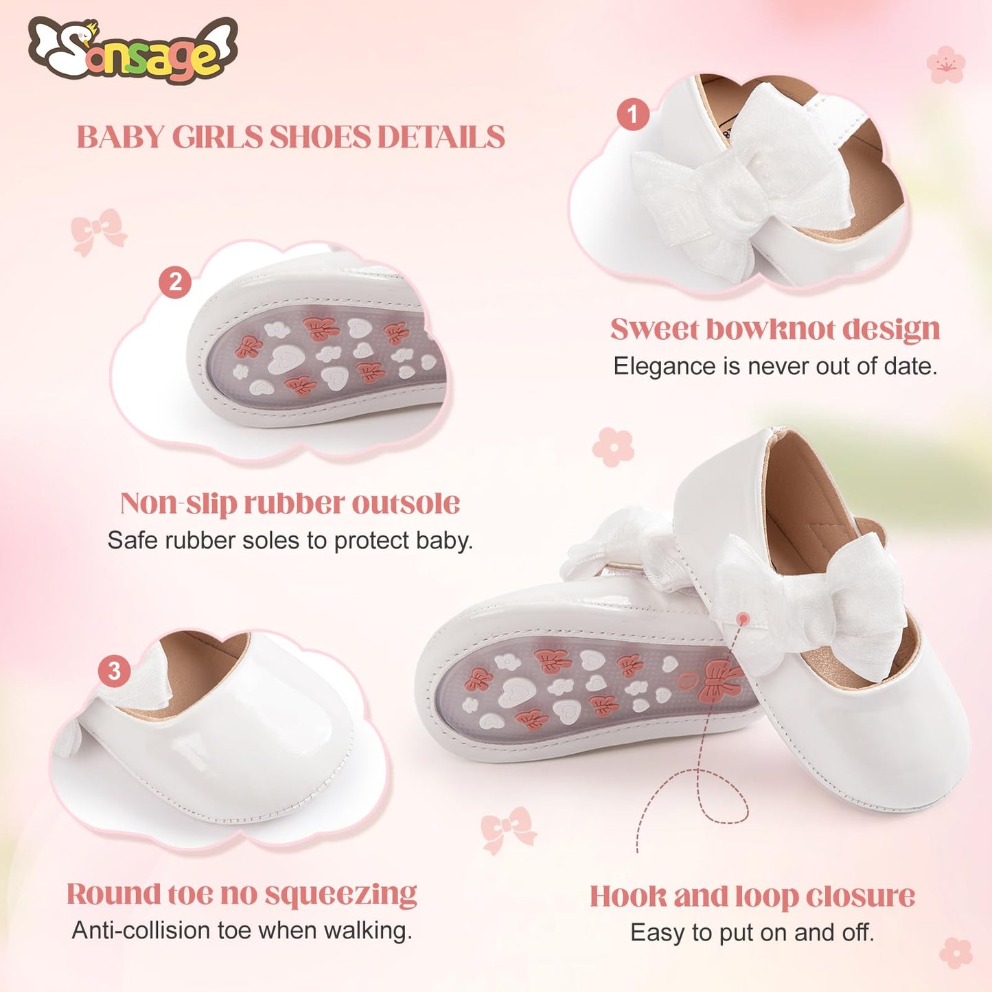 Sonsage Infant Baby Mädchen Bowknot Mary Jane Kleinkind weich Anti-Rutsch-Sohle Prinzessin Hochzeit Kleid erste Walking Flats Prewalker Neugeborenen Ballett Schuhe